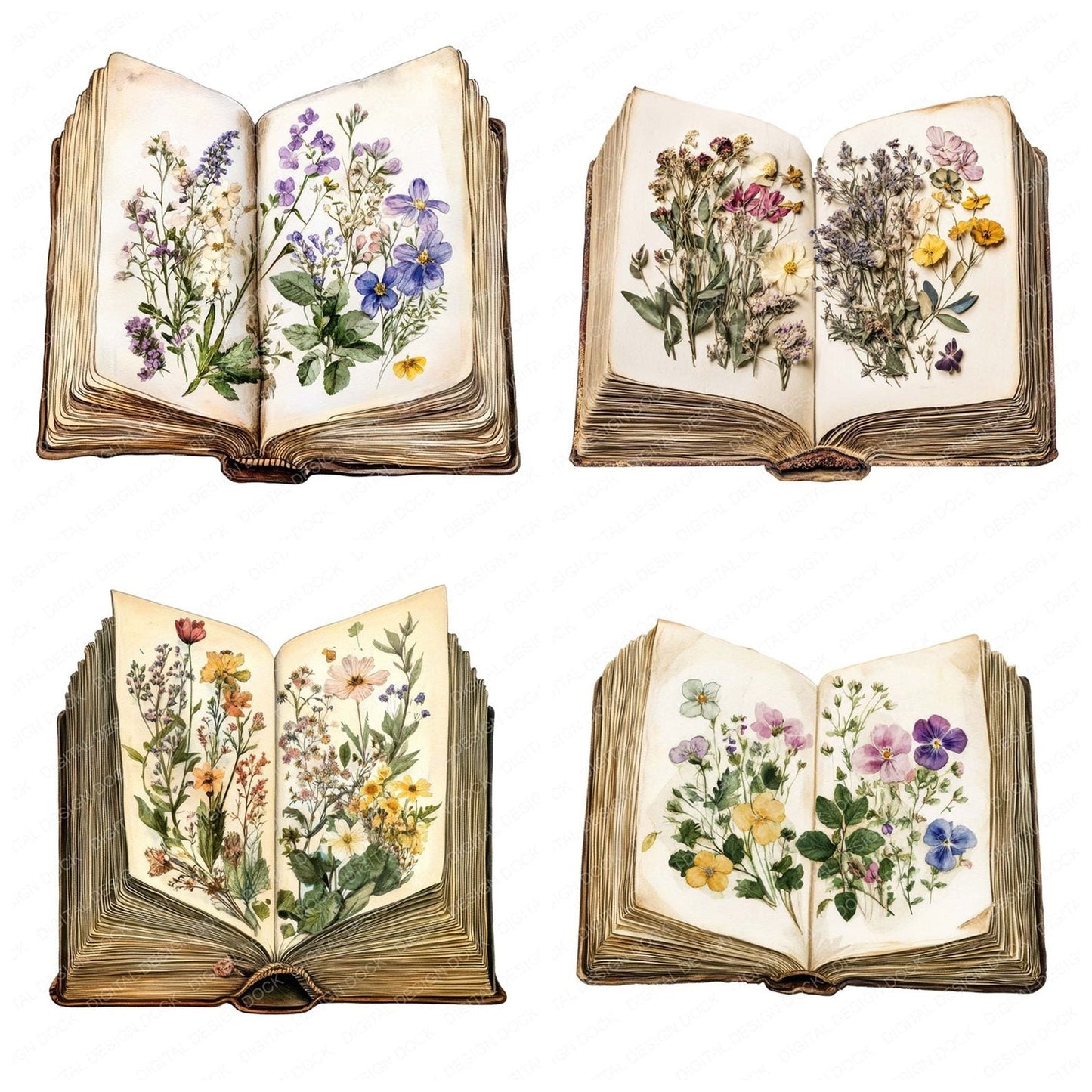 Pressed Flowers in Book Clipart Set (DDD006353)