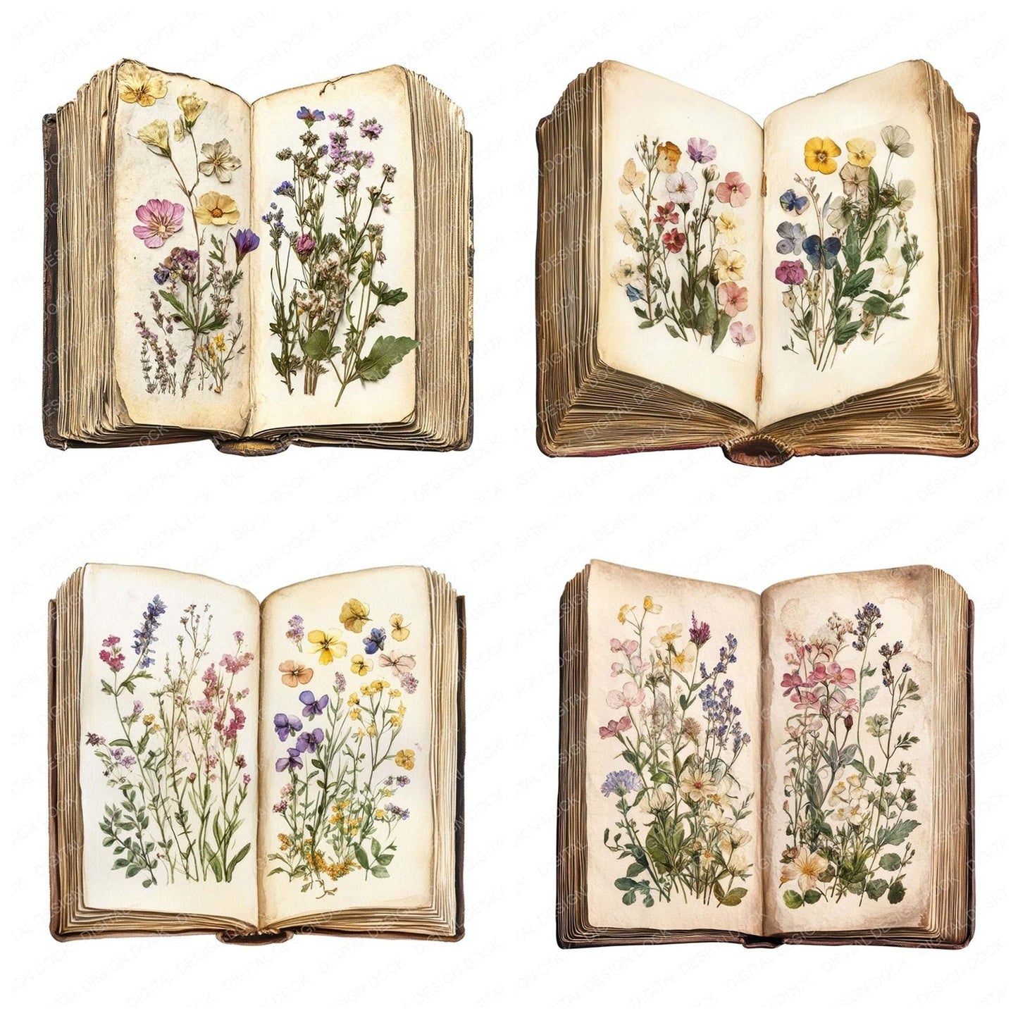 Pressed Flowers in Book Clipart Set (DDD006353)