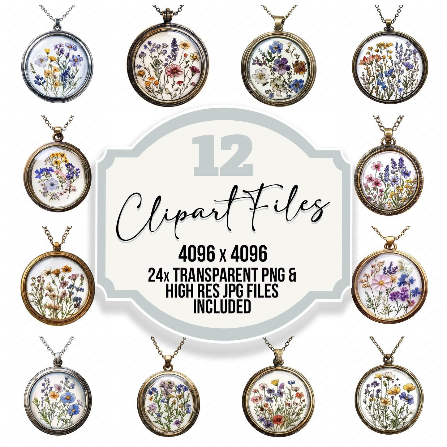 Pressed Wildflowers in Locket Clipart Set (DDD006356)