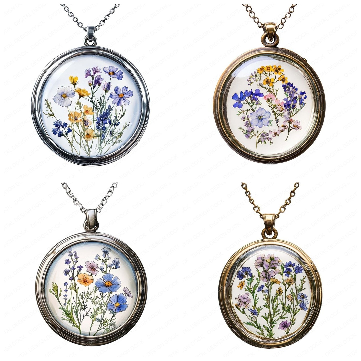 Pressed Wildflowers in Locket Clipart Set (DDD006356)