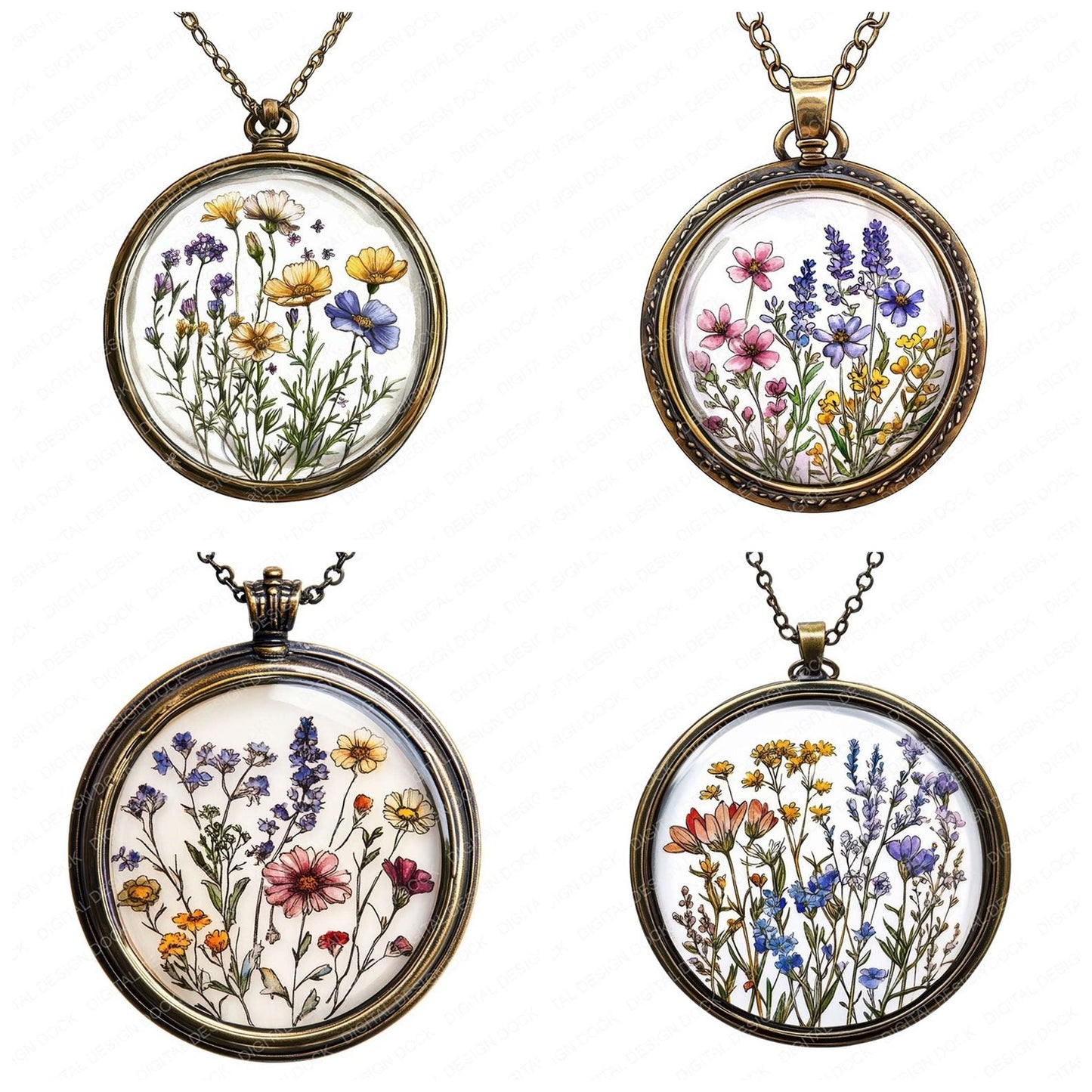 Pressed Wildflowers in Locket Clipart Set (DDD006356)