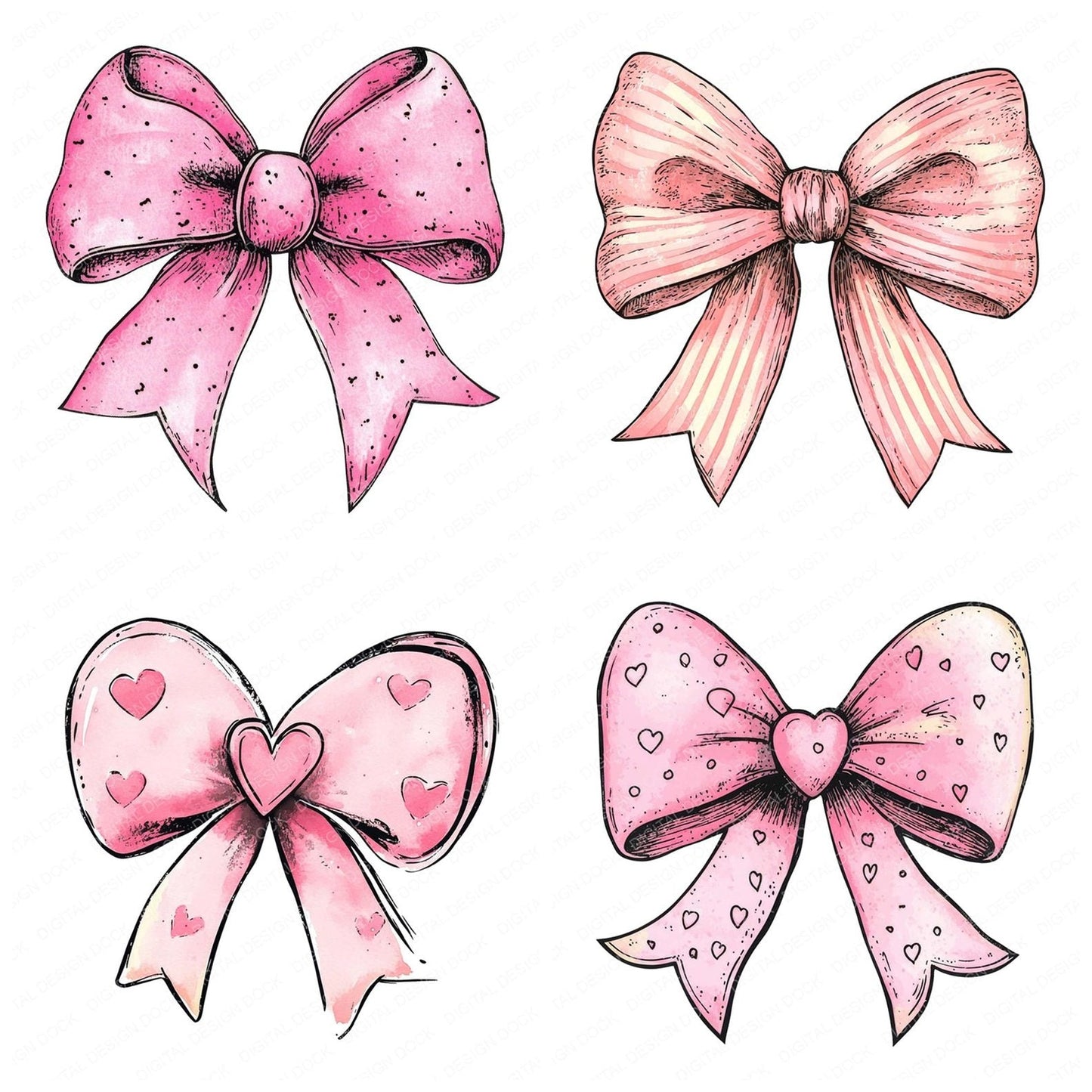 Pretty Pink Bow Clipart Set (DDD006357)