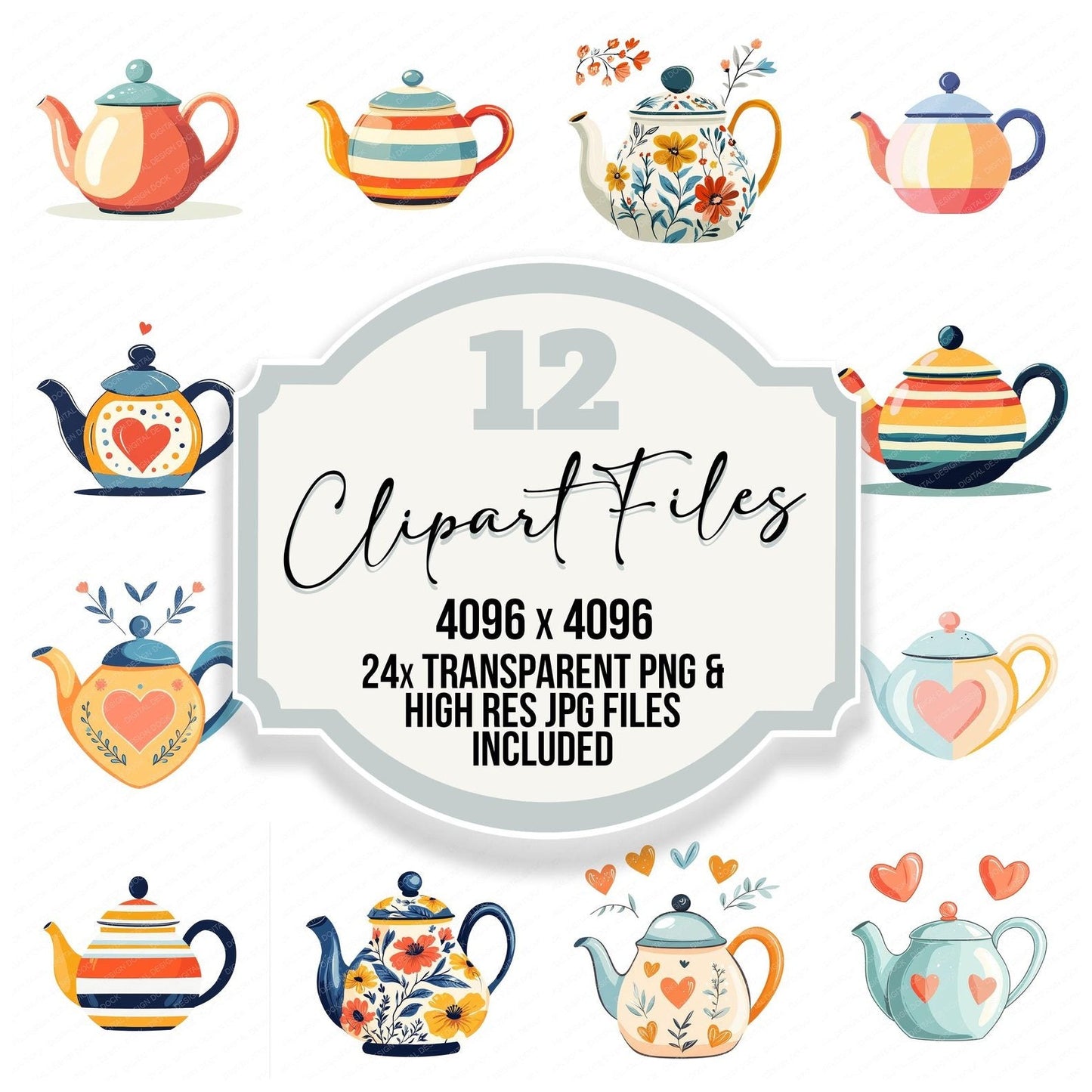 Pretty Tea Pot Clipart Set (DDD006358)