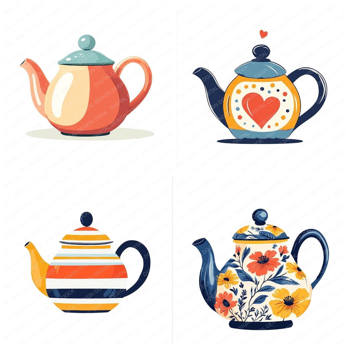 Pretty Tea Pot Clipart Set (DDD006358)