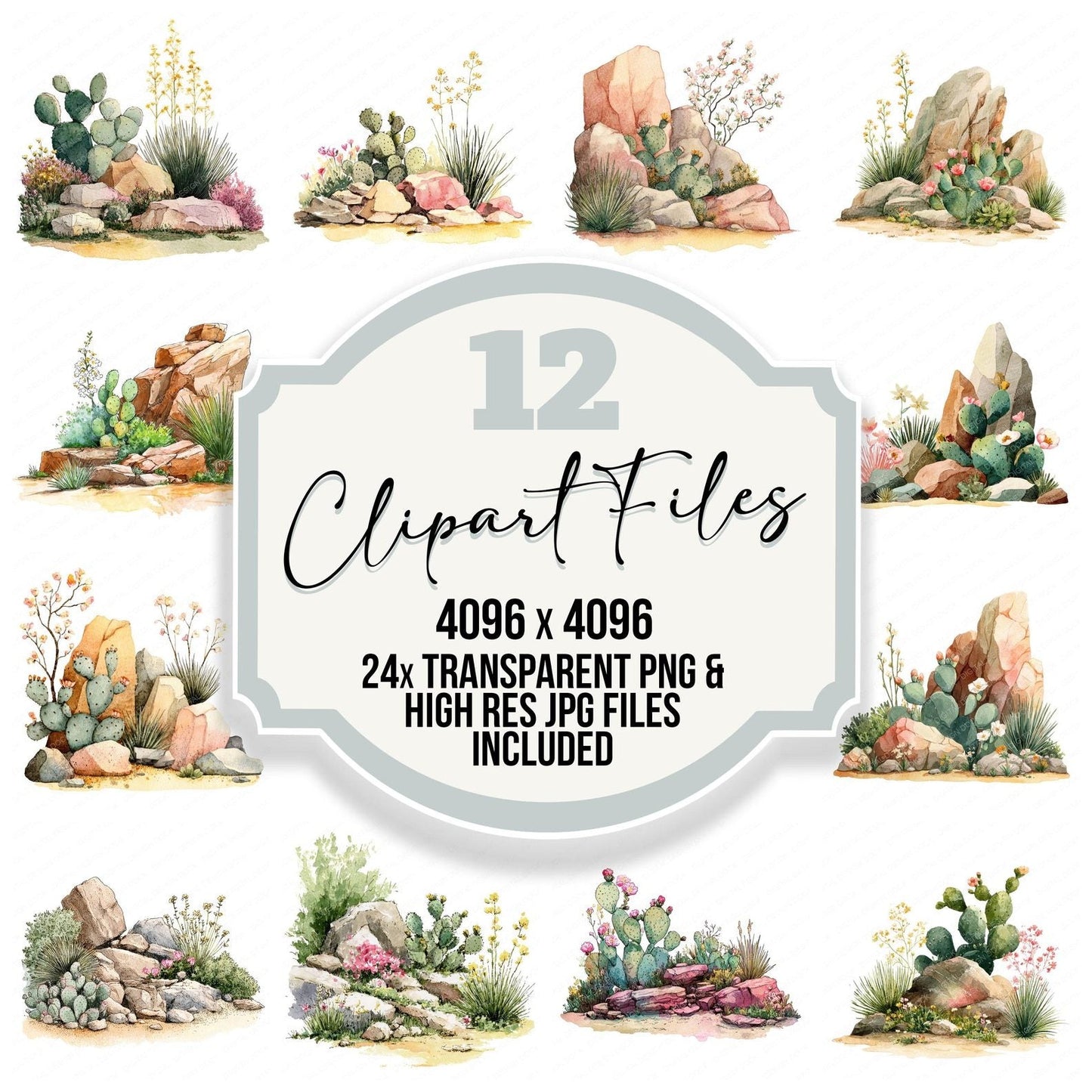 Prickly Pear Desert Rockery Clipart Set (DDD006359)