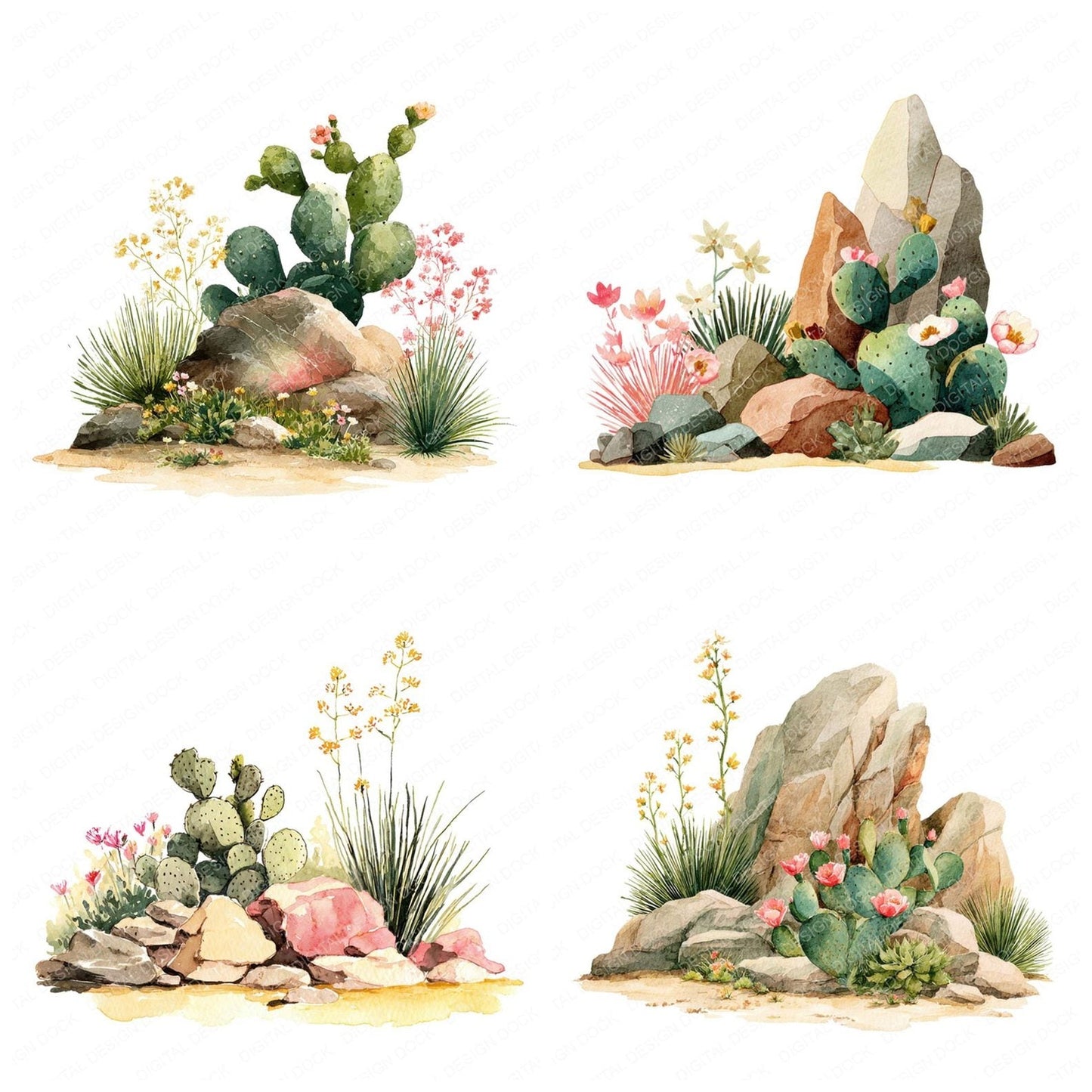 Prickly Pear Desert Rockery Clipart Set (DDD006359)
