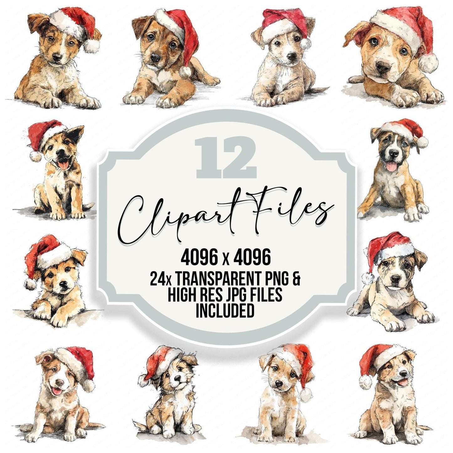 Puppy Santa Christmas Hat Clipart Set (DDD006367)