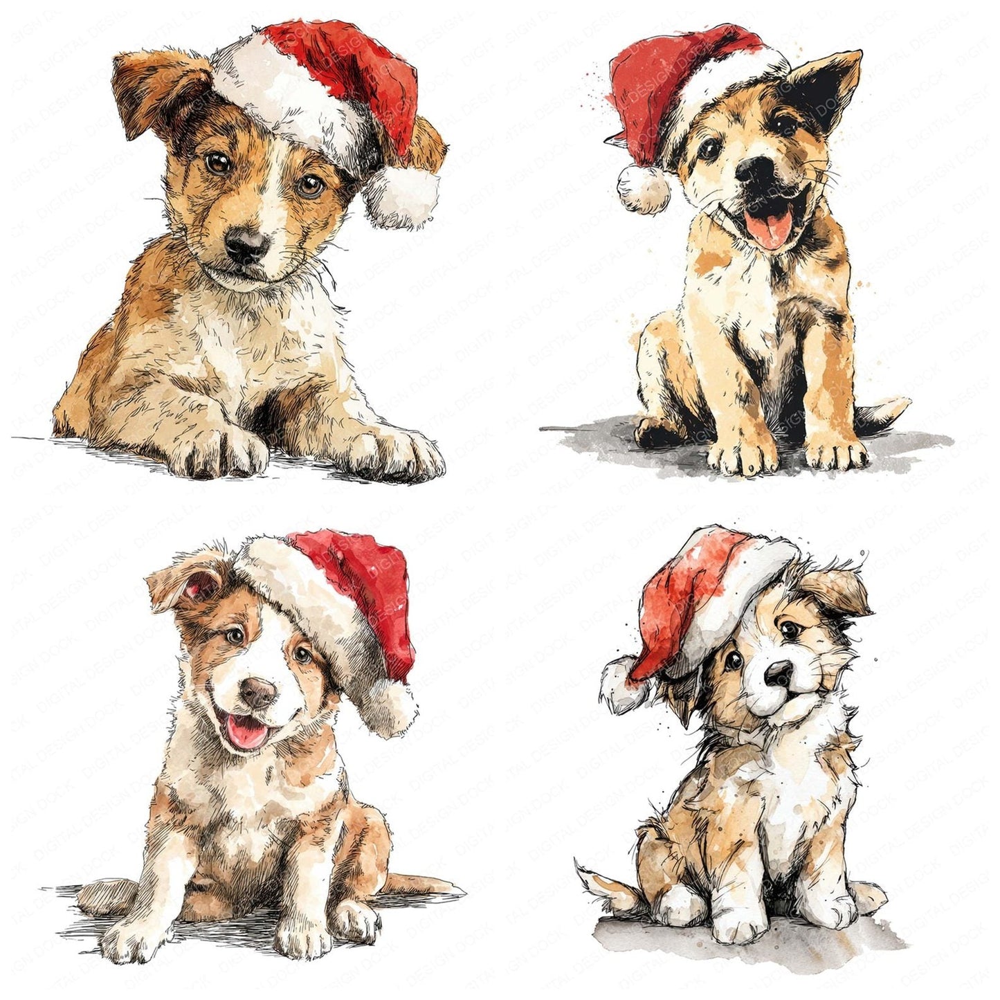 Puppy Santa Christmas Hat Clipart Set (DDD006367)