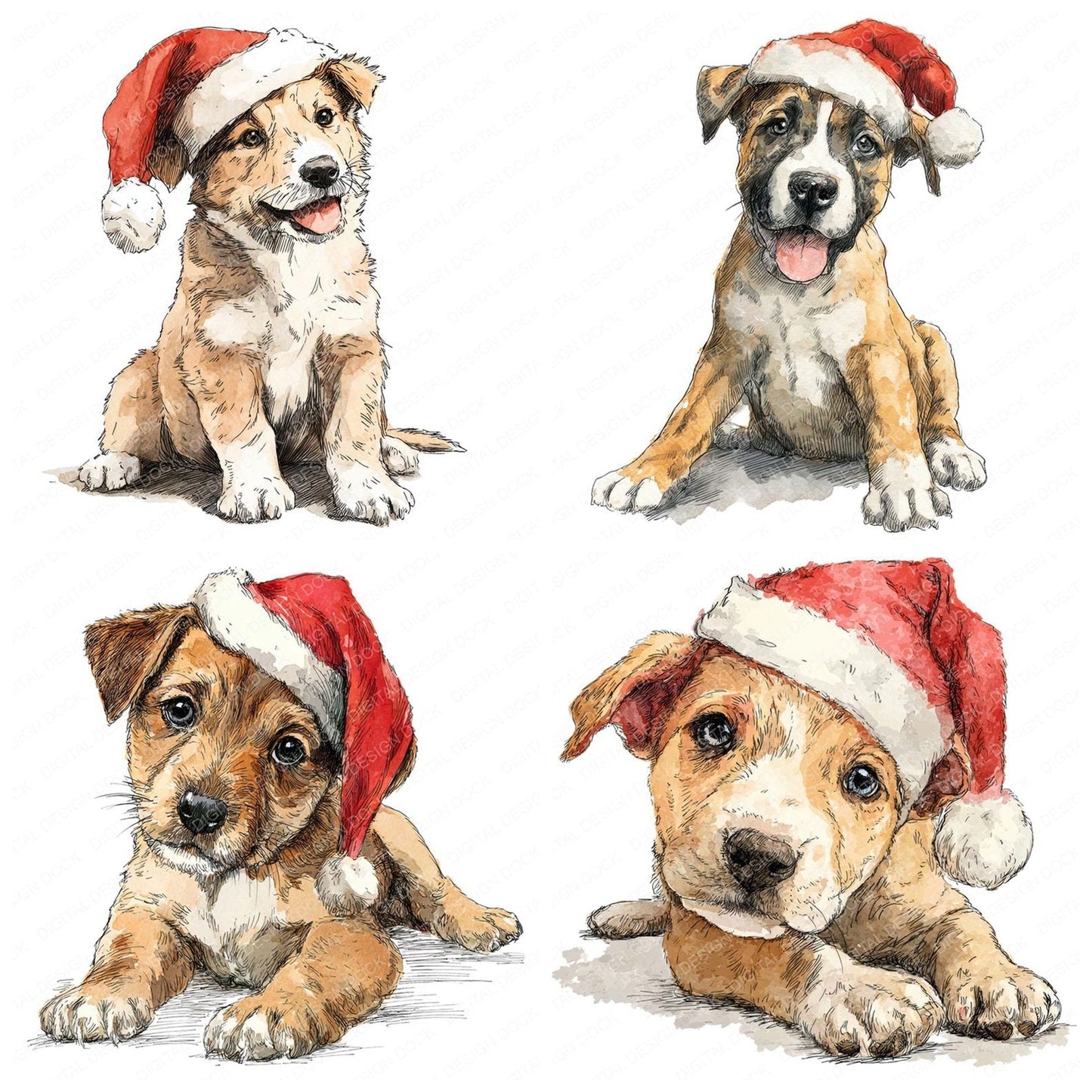 Puppy Santa Christmas Hat Clipart Set (DDD006367)