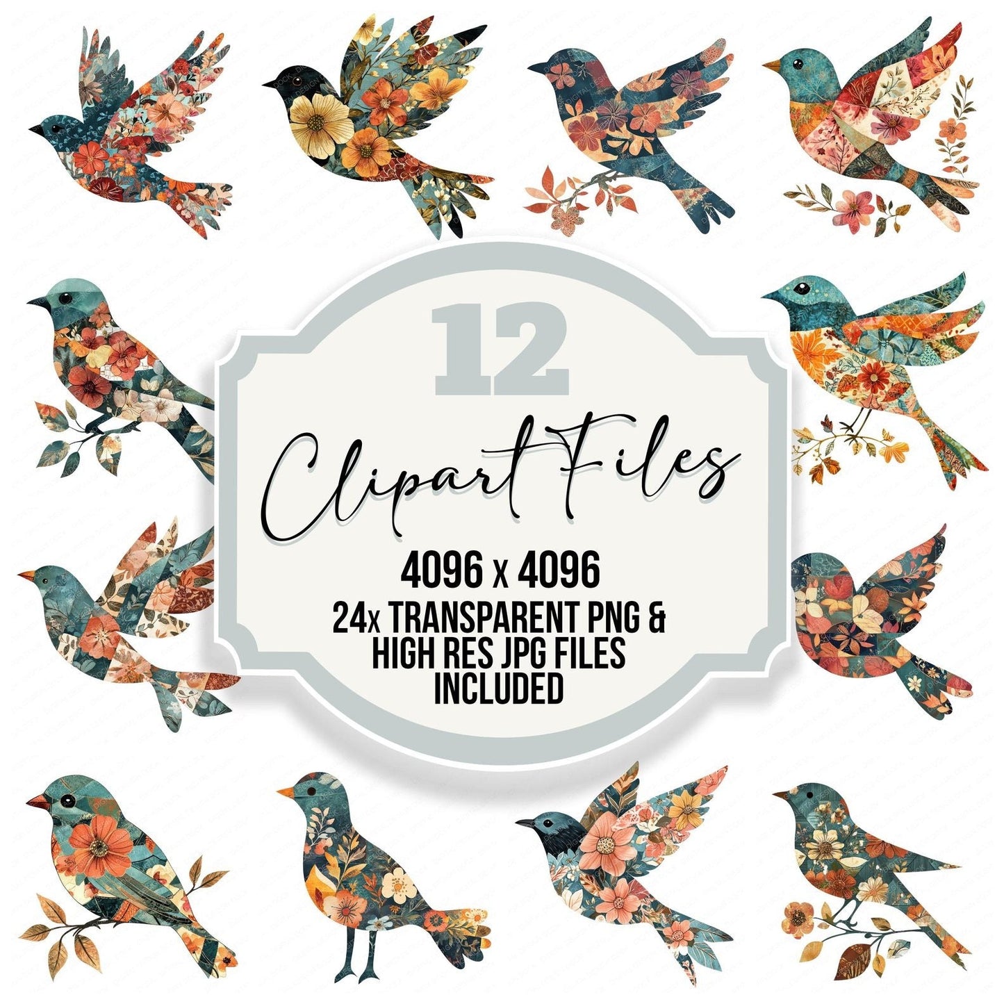 Quilt Pattern Bird Clipart Set (DDD006370)