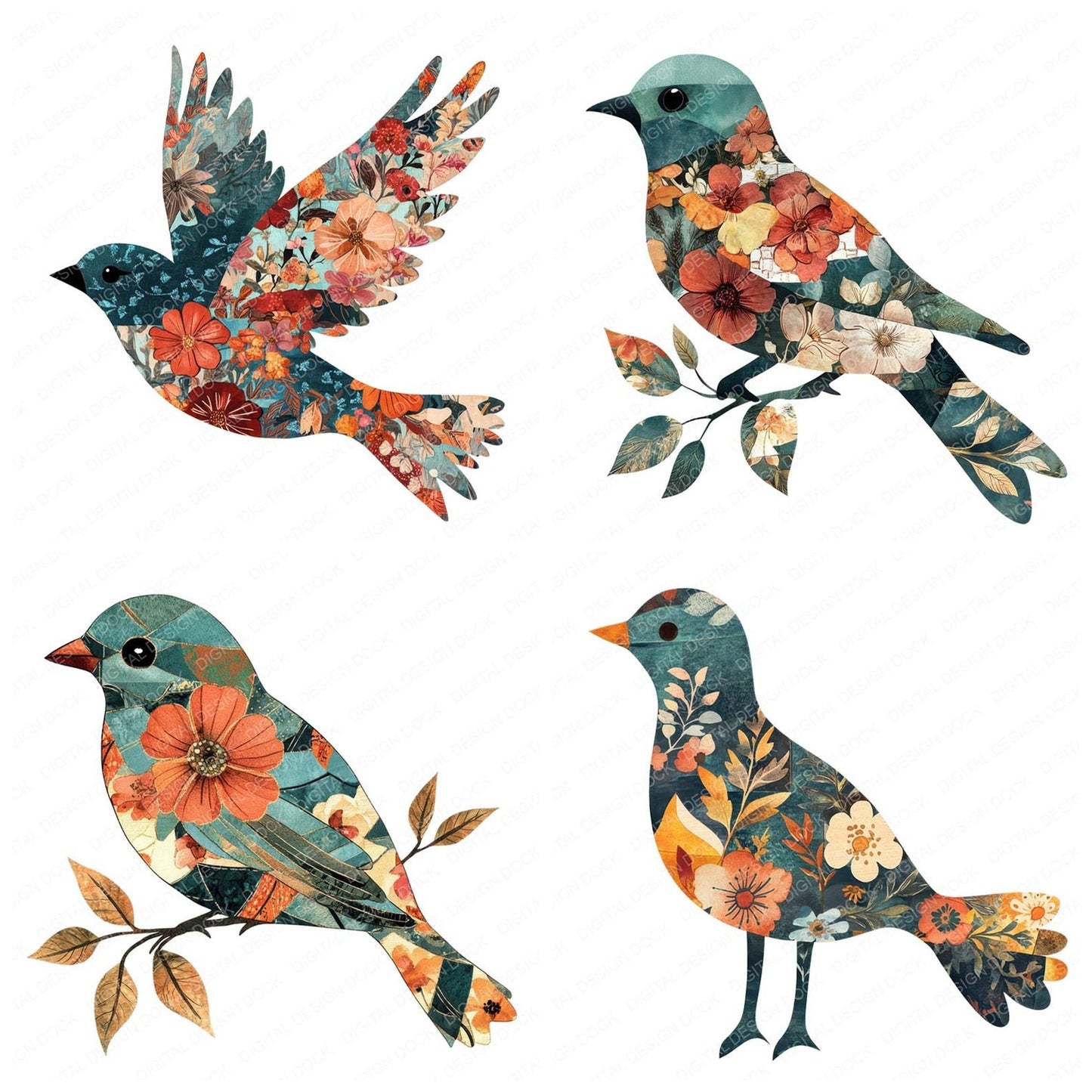 Quilt Pattern Bird Clipart Set (DDD006370)