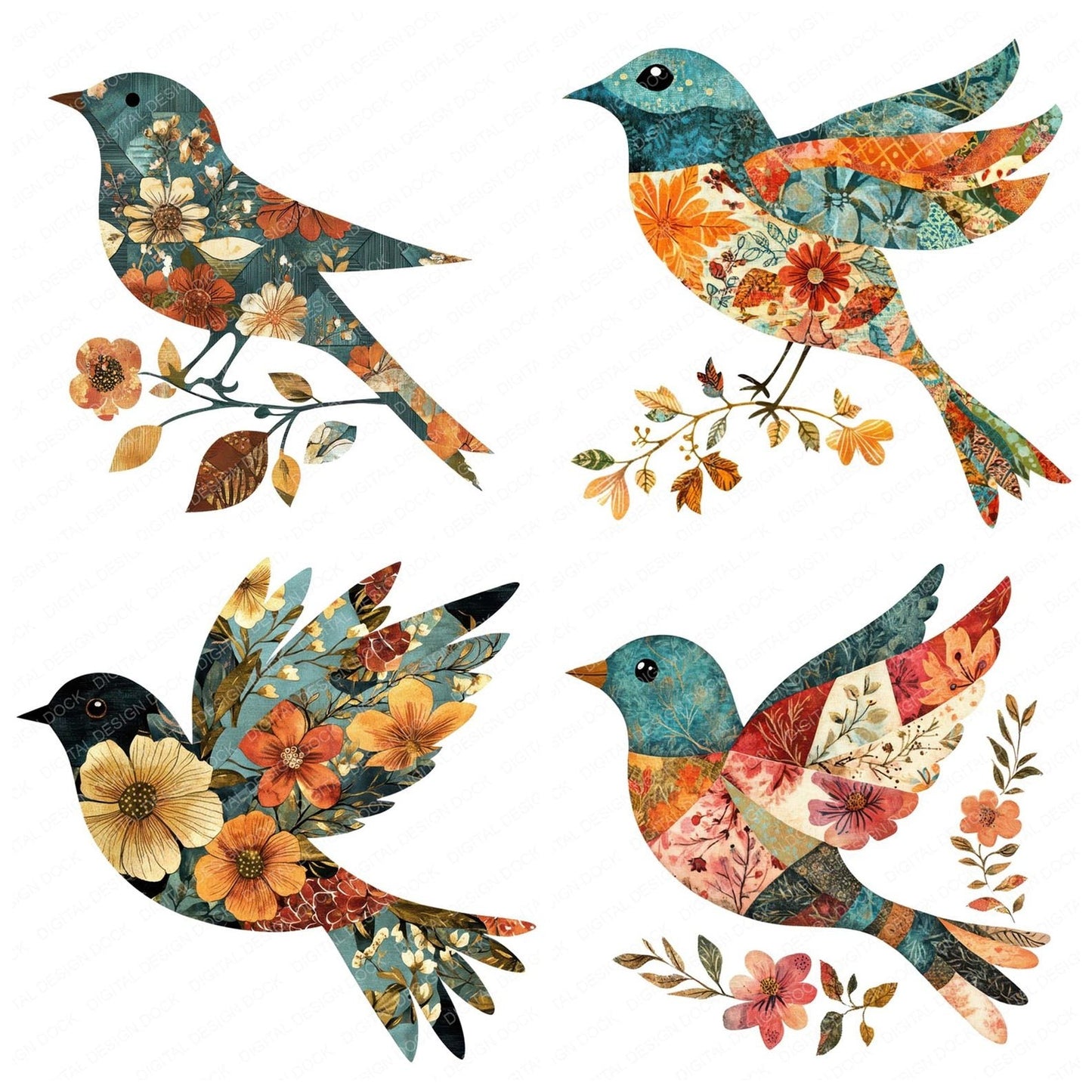 Quilt Pattern Bird Clipart Set (DDD006370)