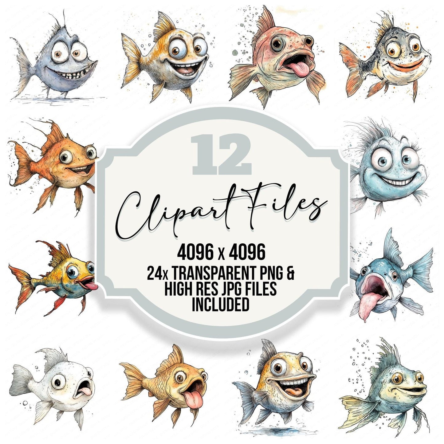 Quirky Fish Character Clipart Set (DDD006375)