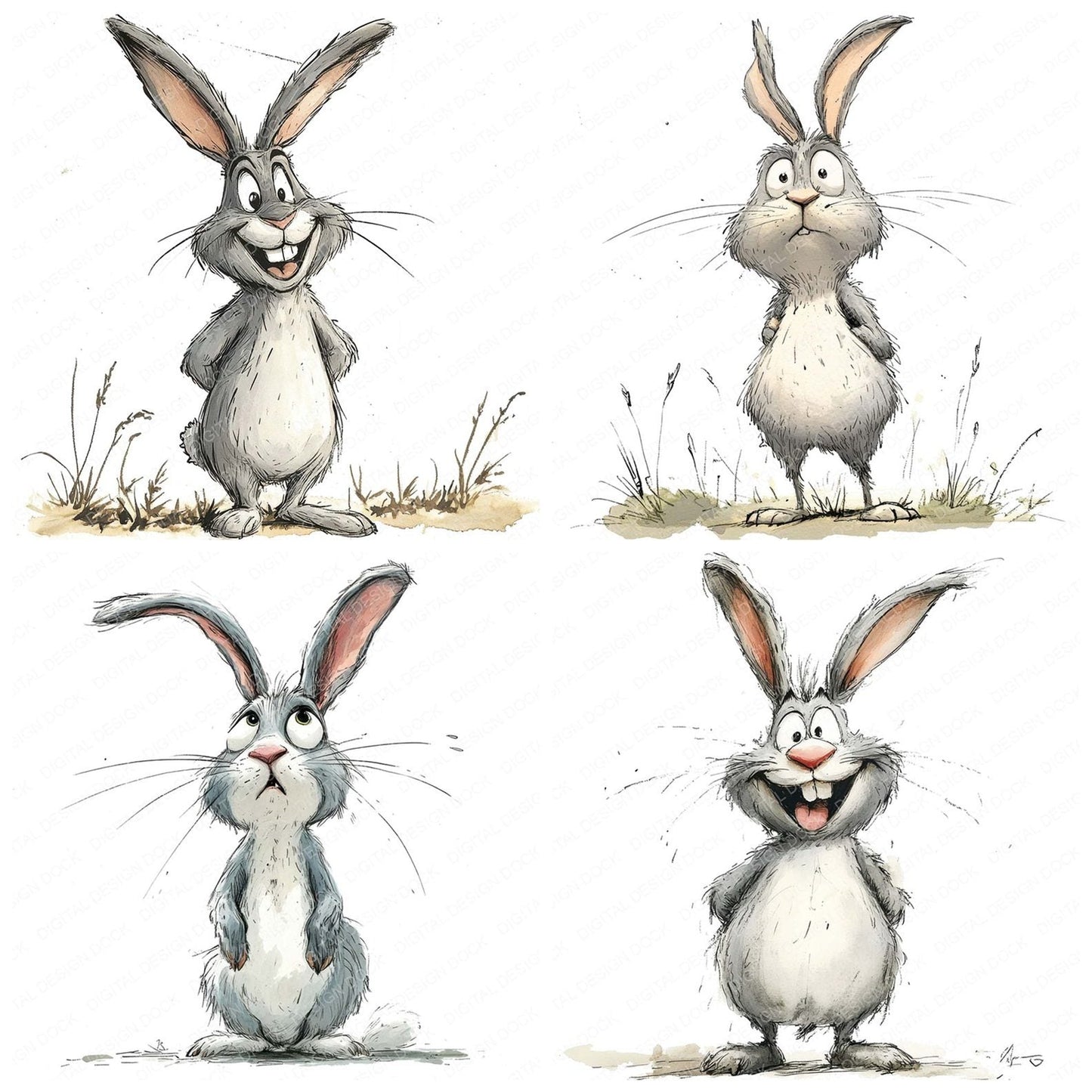 Quirky Rabbit Character Clipart Set (DDD006377)