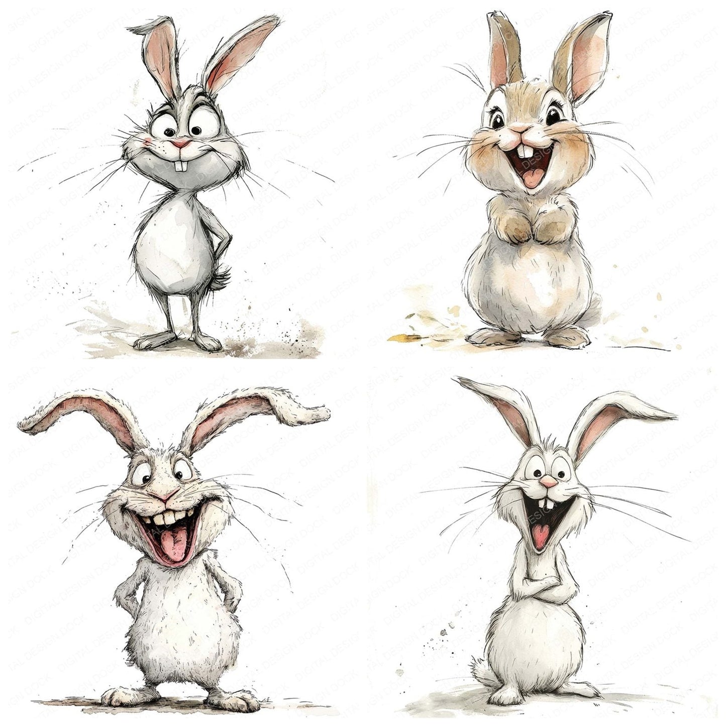 Quirky Rabbit Character Clipart Set (DDD006377)