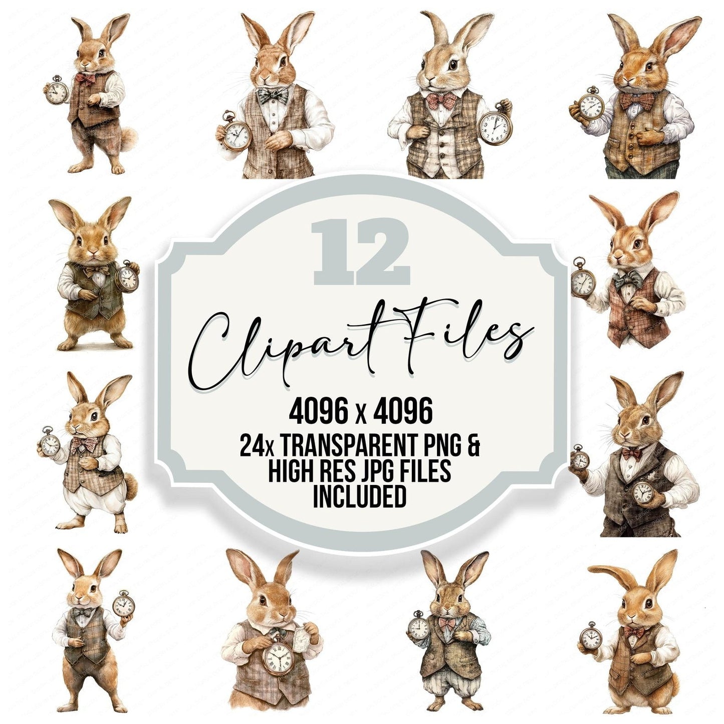 Rabbit with Pocket Watch Clipart Set (DDD006381)