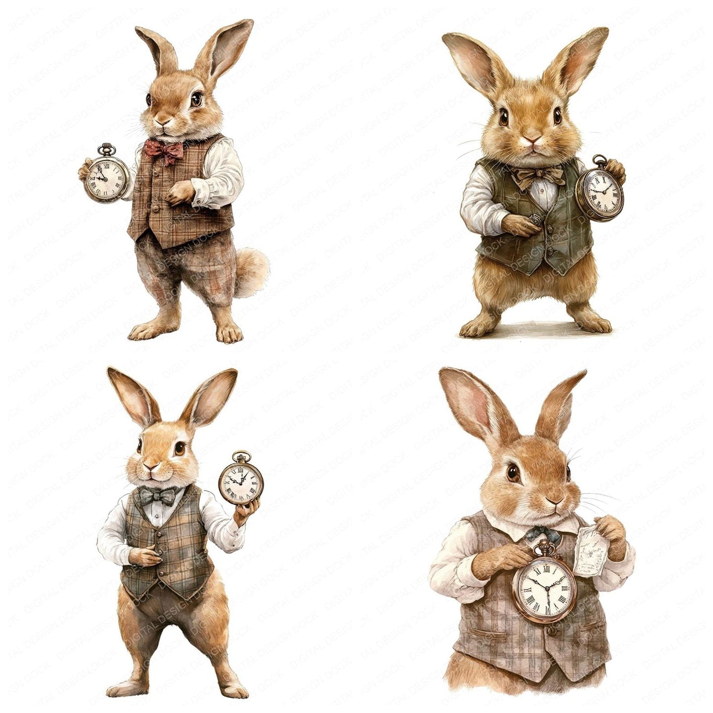 Rabbit with Pocket Watch Clipart Set (DDD006381)