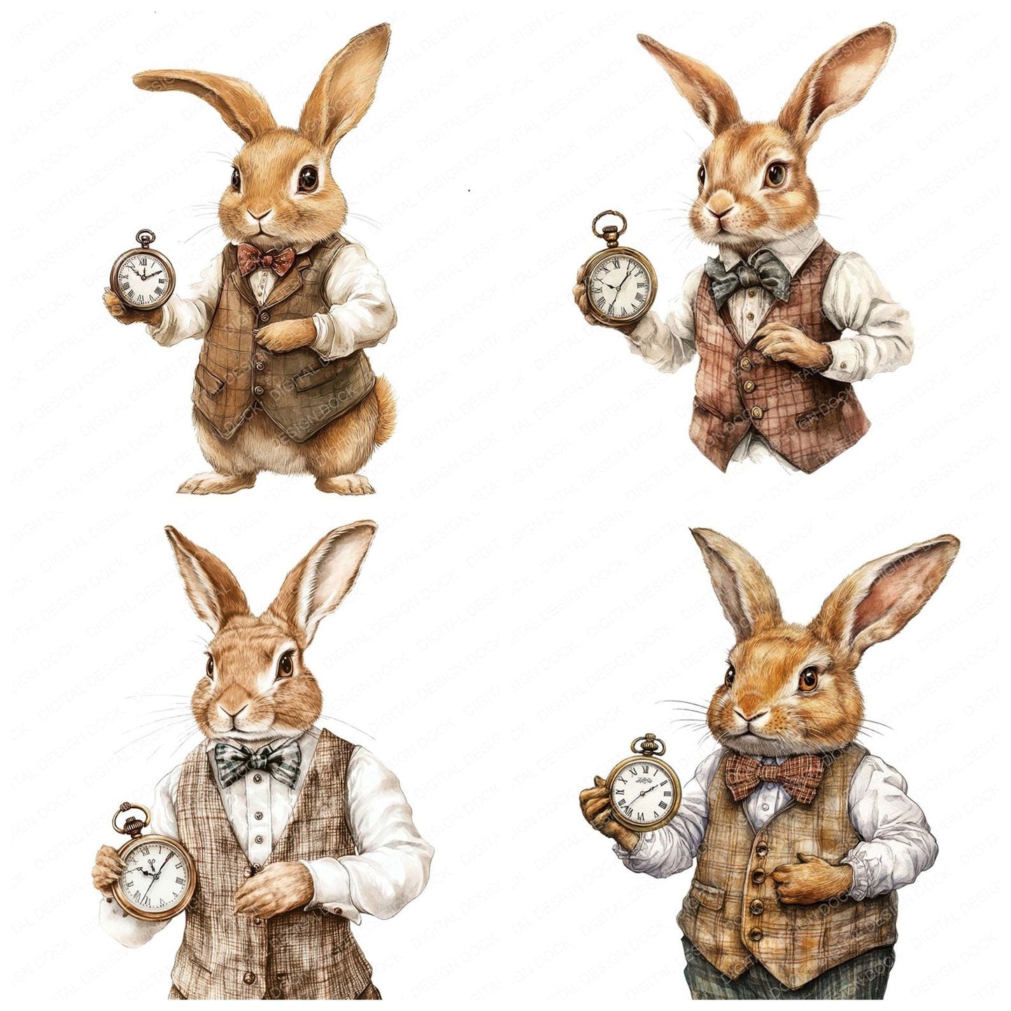 Rabbit with Pocket Watch Clipart Set (DDD006381)
