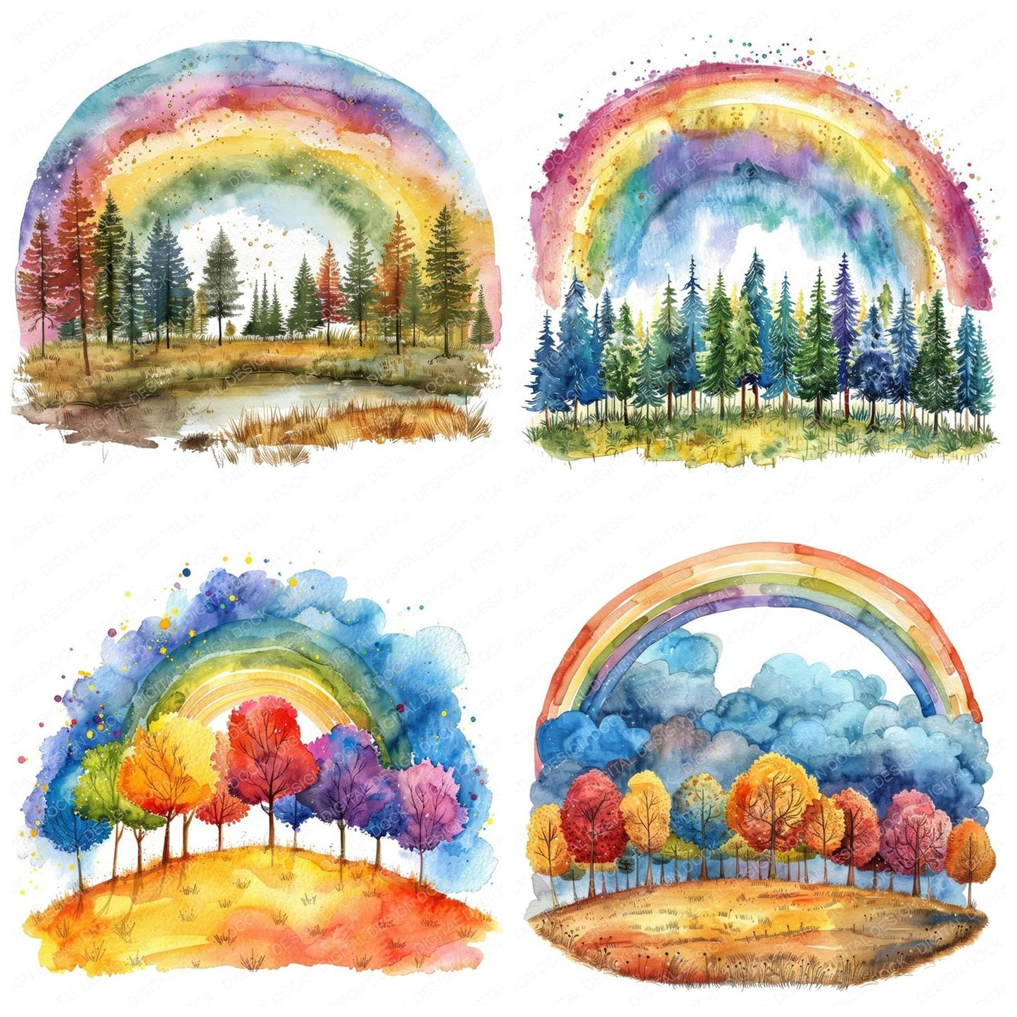 Rainbow over a Forest Clipart Set (DDD006388)