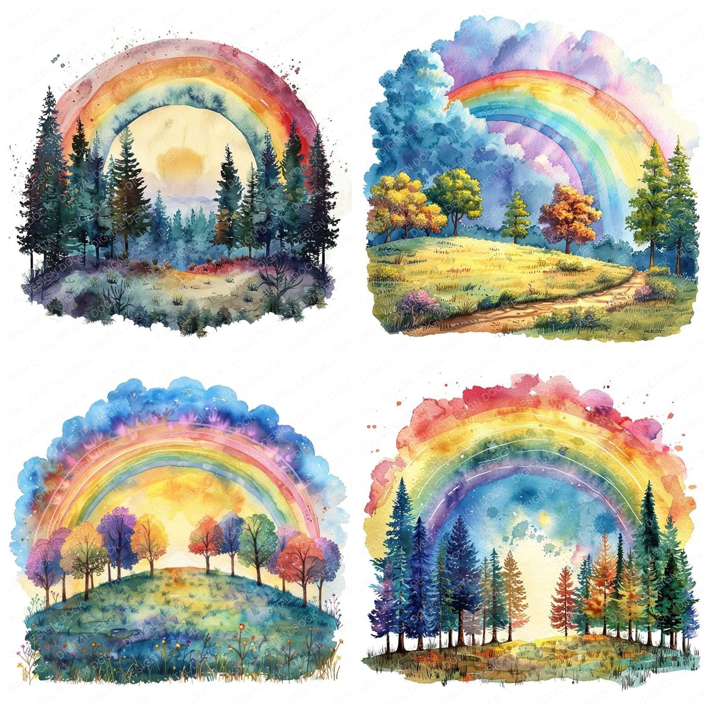 Rainbow over a Forest Clipart Set (DDD006388)