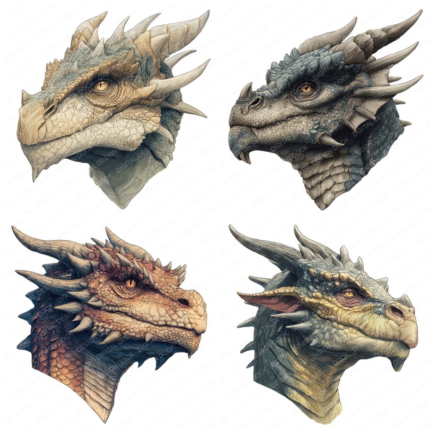 Realistic Dragon Portrait Clipart Set (DDD006396)