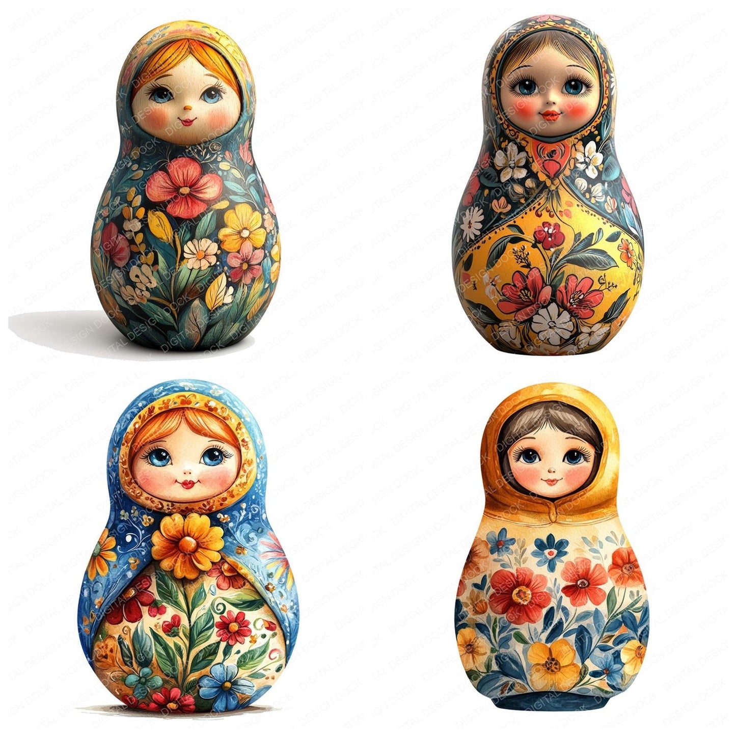 Realistic Watercolour Matryoshka Doll Clipart Set (DDD006398)