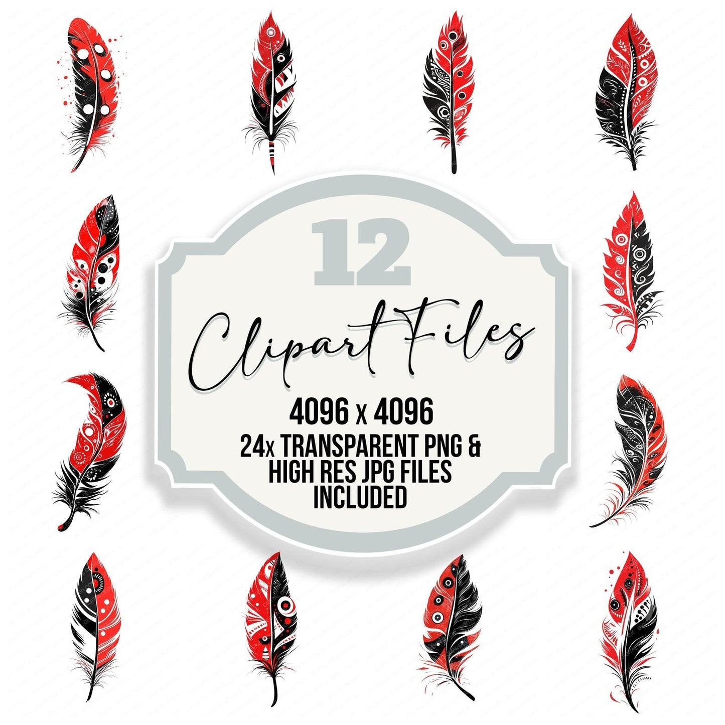 Red and Black Tribal Feather Clipart Set (DDD006400)