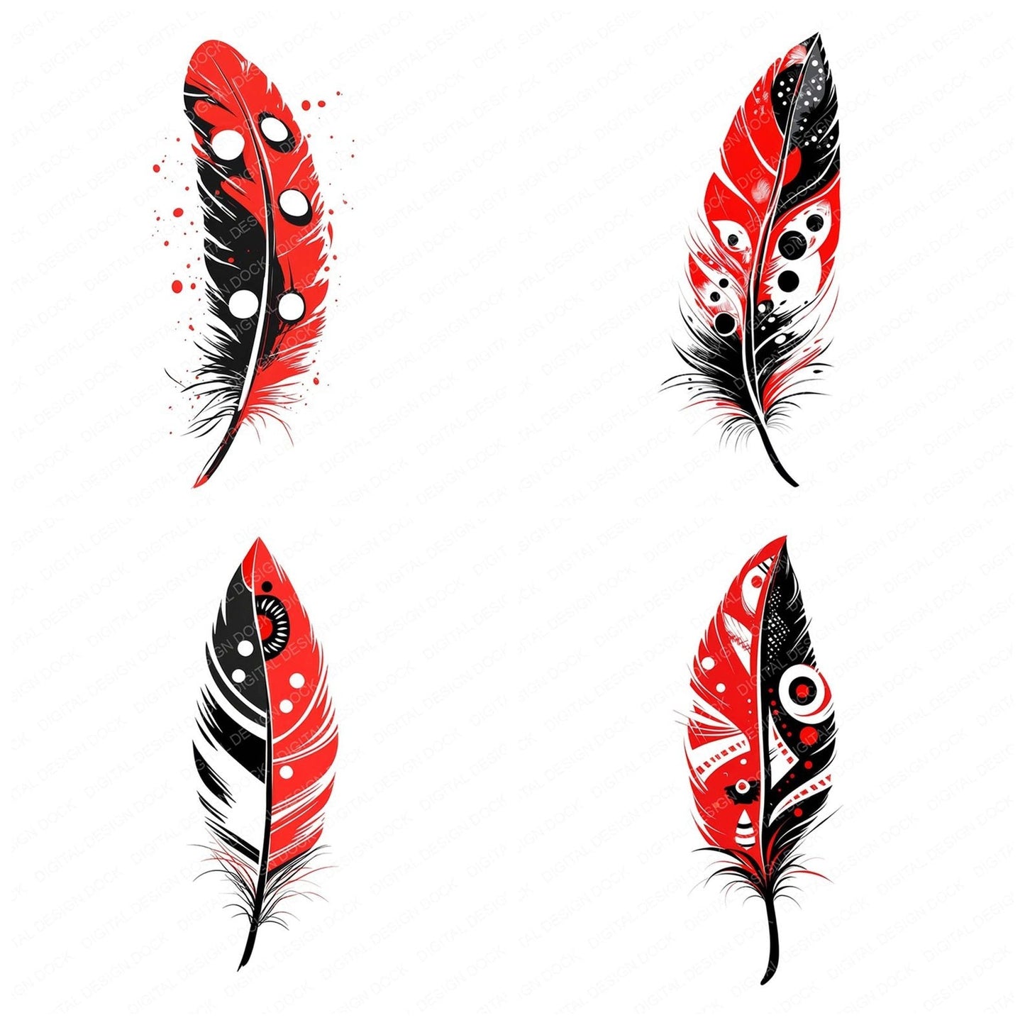 Red and Black Tribal Feather Clipart Set (DDD006400)