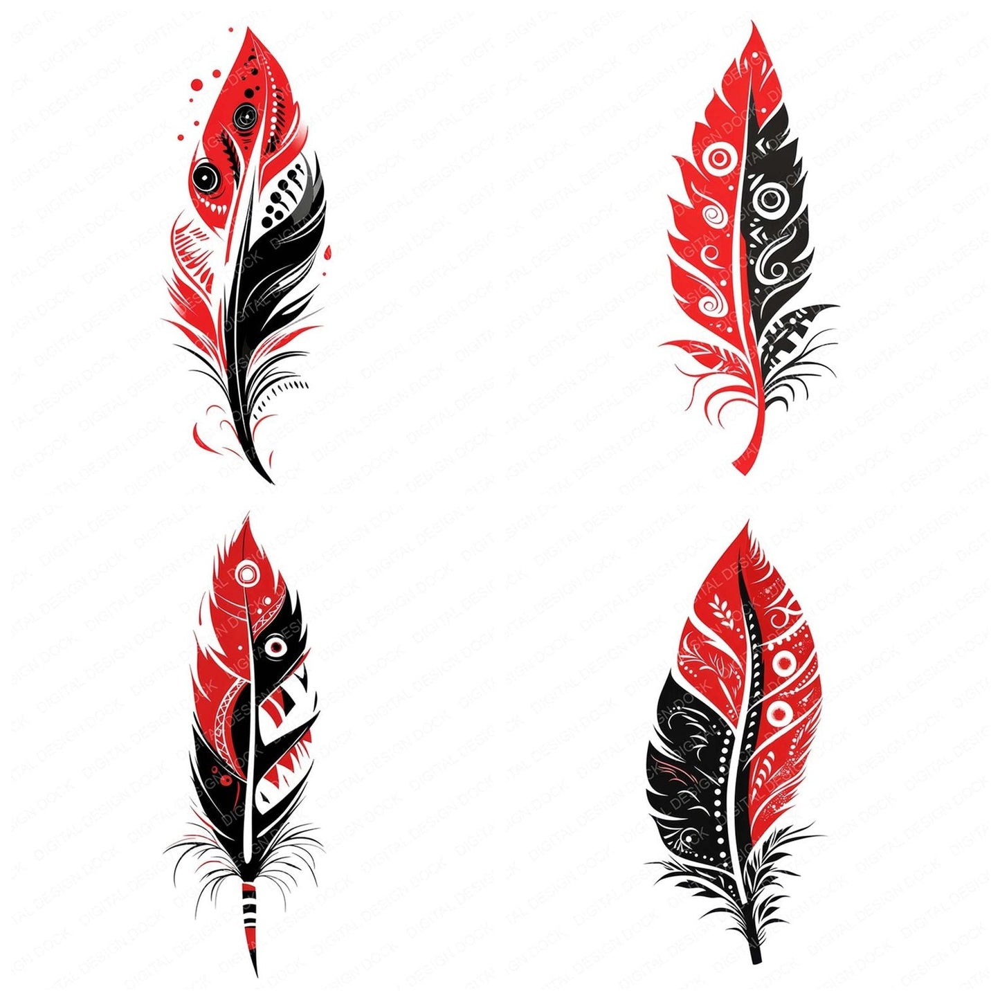 Red and Black Tribal Feather Clipart Set (DDD006400)