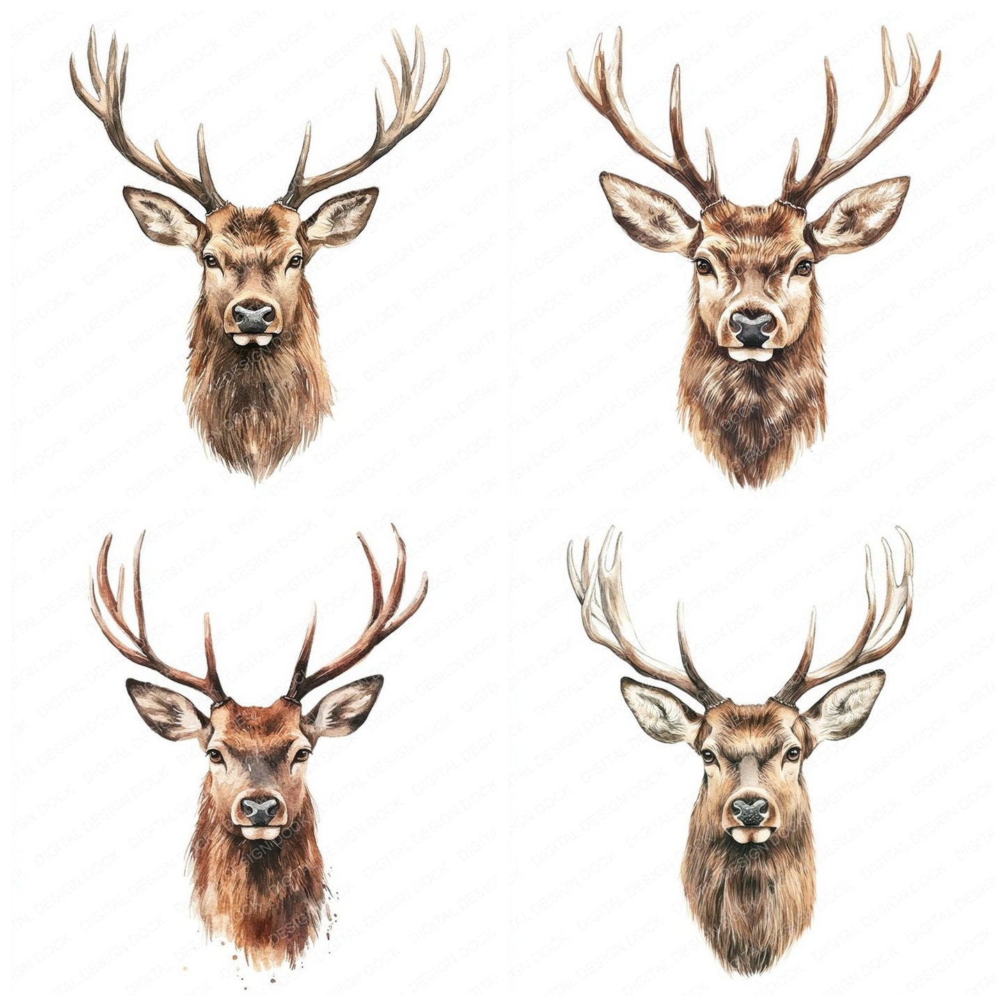Red Deer Watercolour Clipart Set (DDD006403)