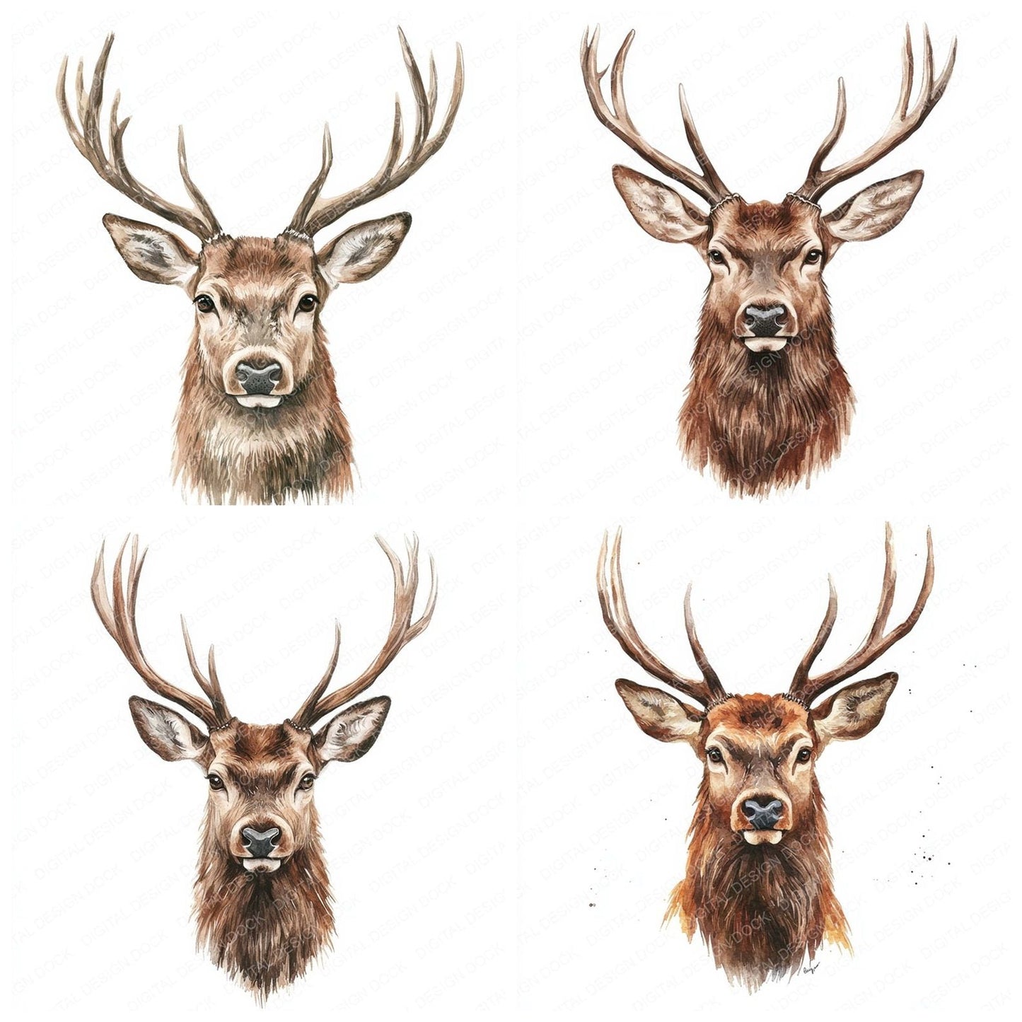 Red Deer Watercolour Clipart Set (DDD006403)