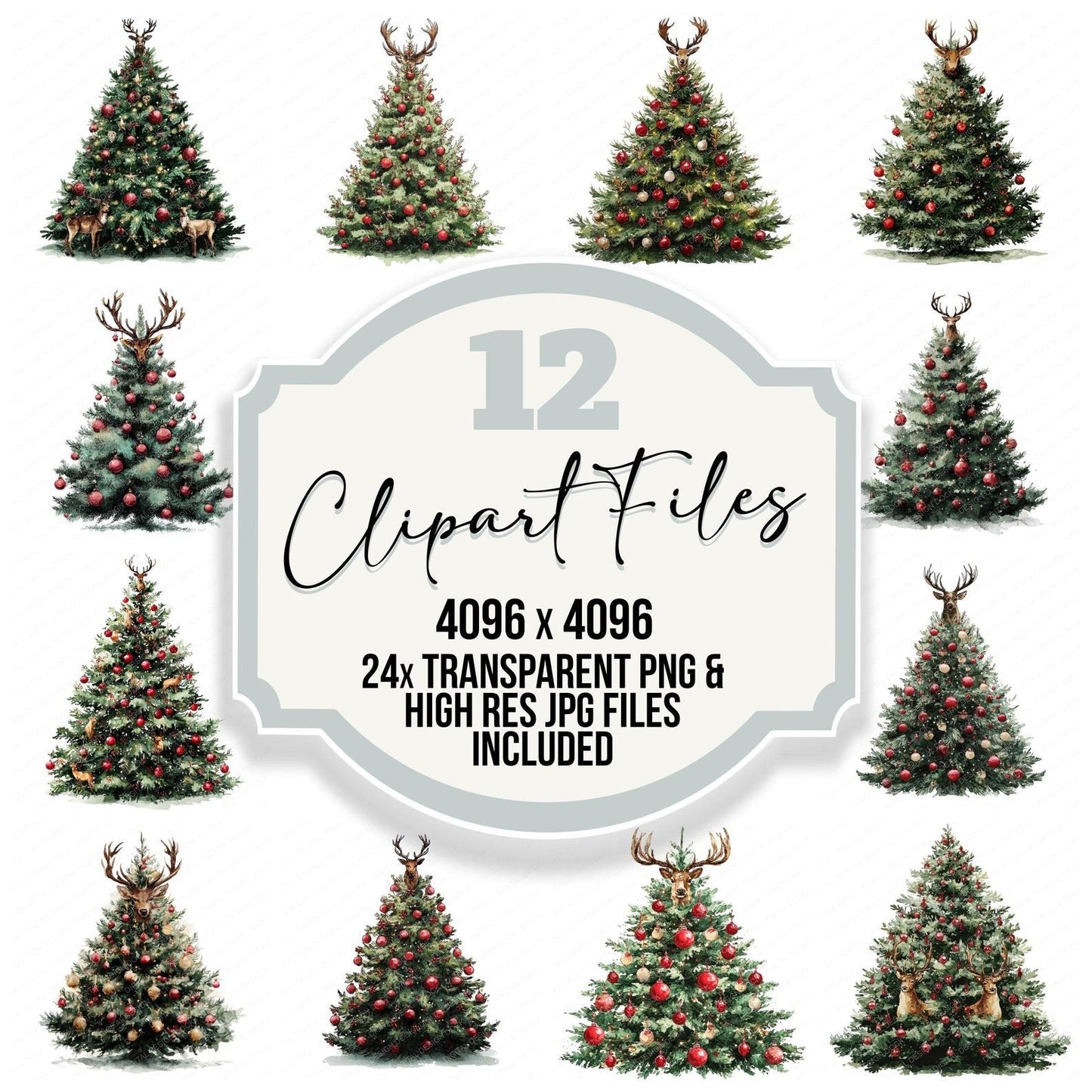 Reindeer Christmas Tree Clipart Set (DDD006407)