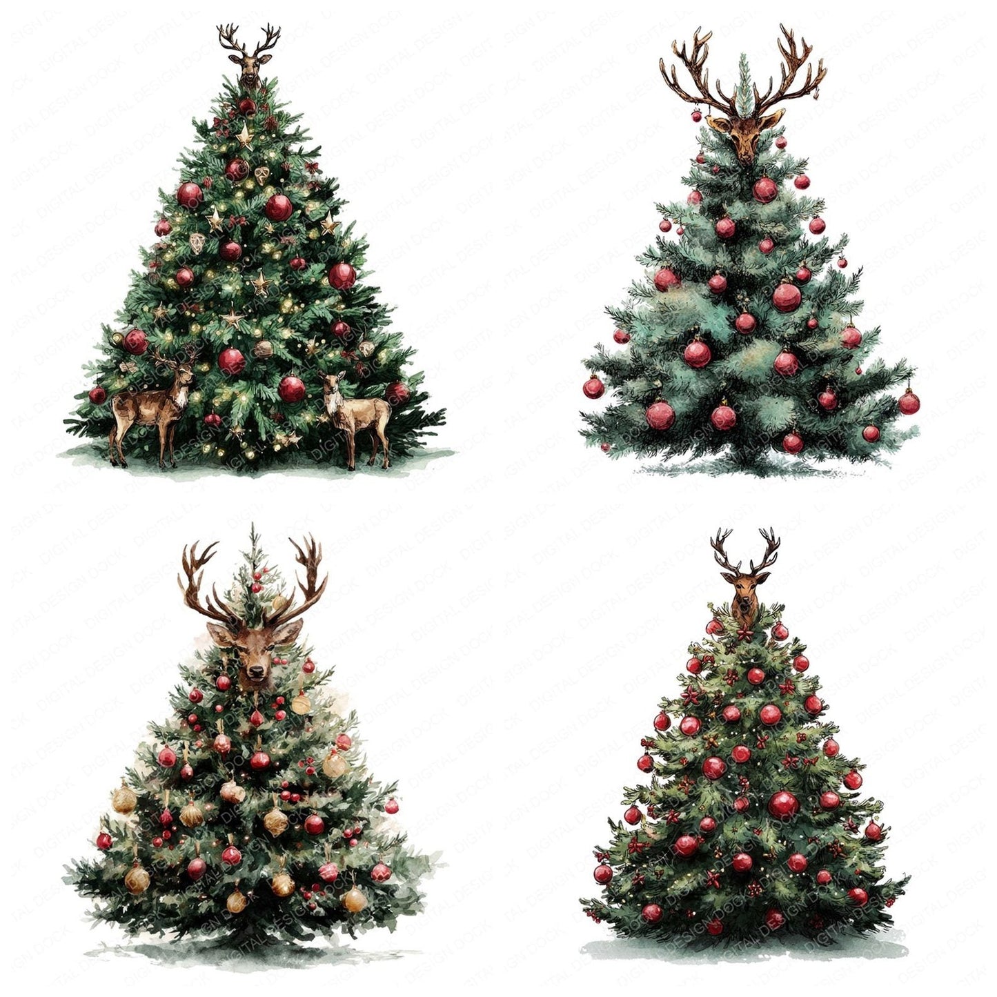 Reindeer Christmas Tree Clipart Set (DDD006407)