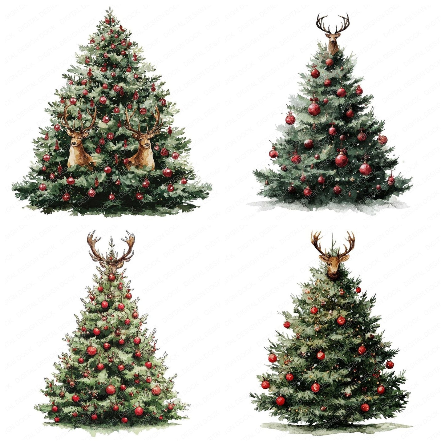 Reindeer Christmas Tree Clipart Set (DDD006407)