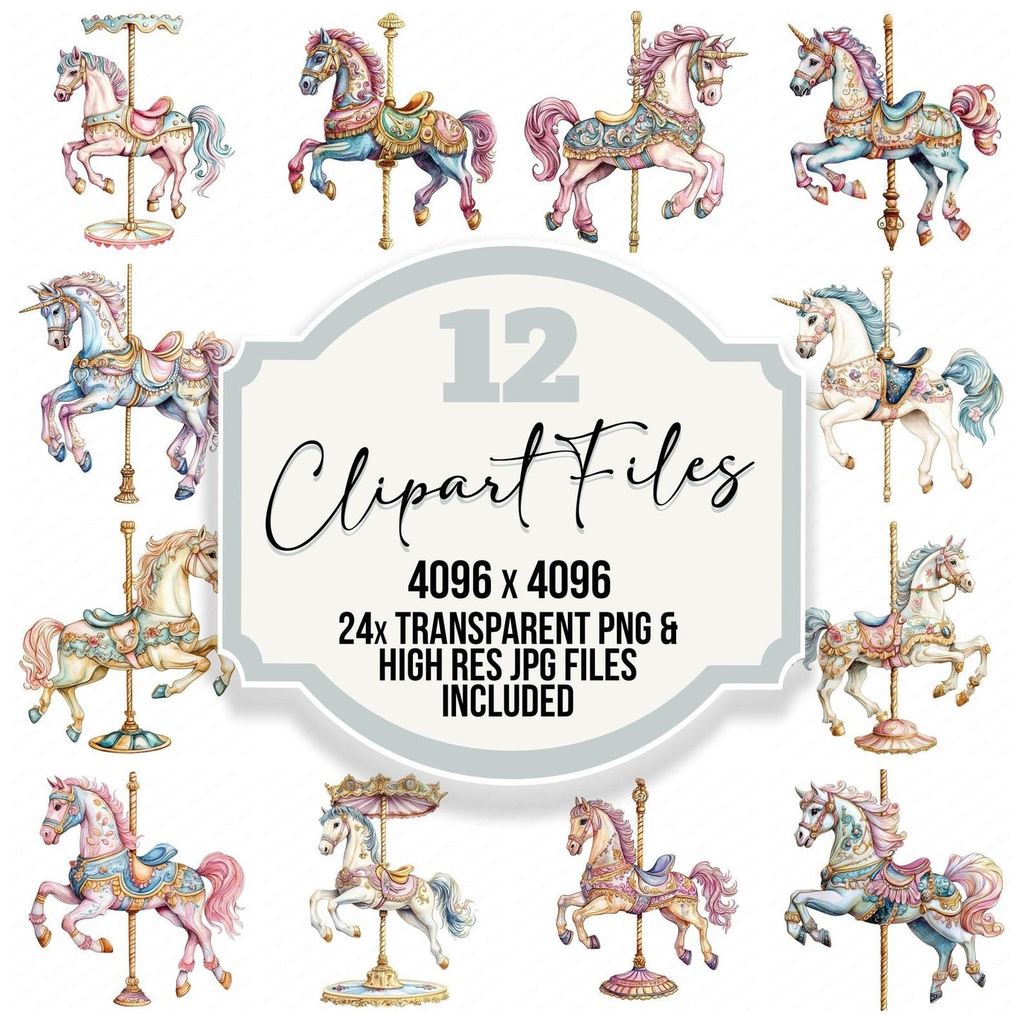 Retro Carousel Horse Clipart Set (DDD006410)