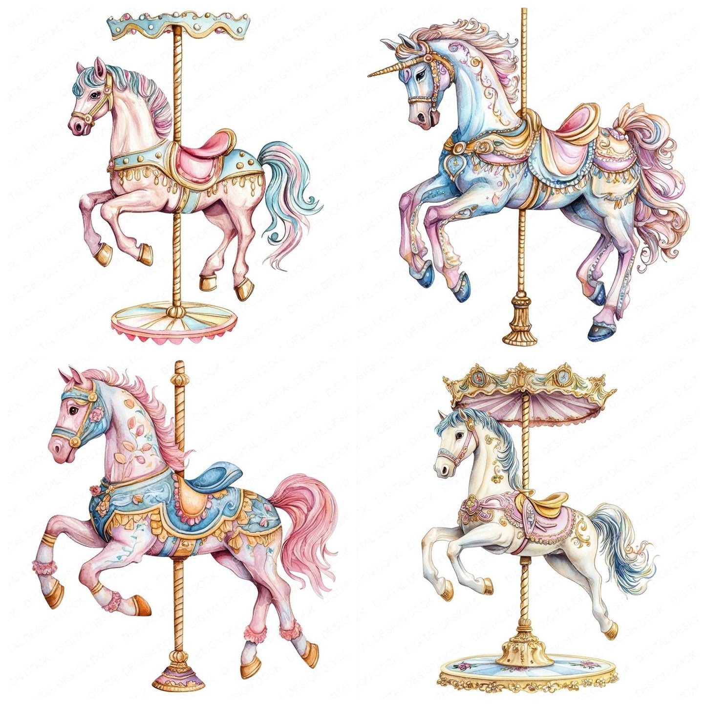 Retro Carousel Horse Clipart Set (DDD006410)