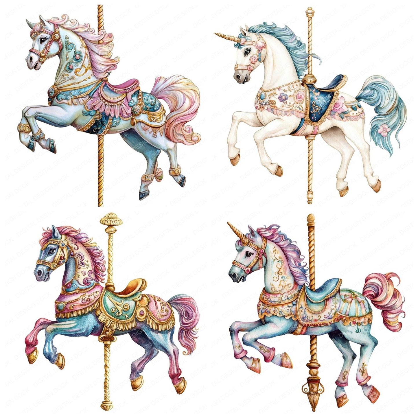 Retro Carousel Horse Clipart Set (DDD006410)