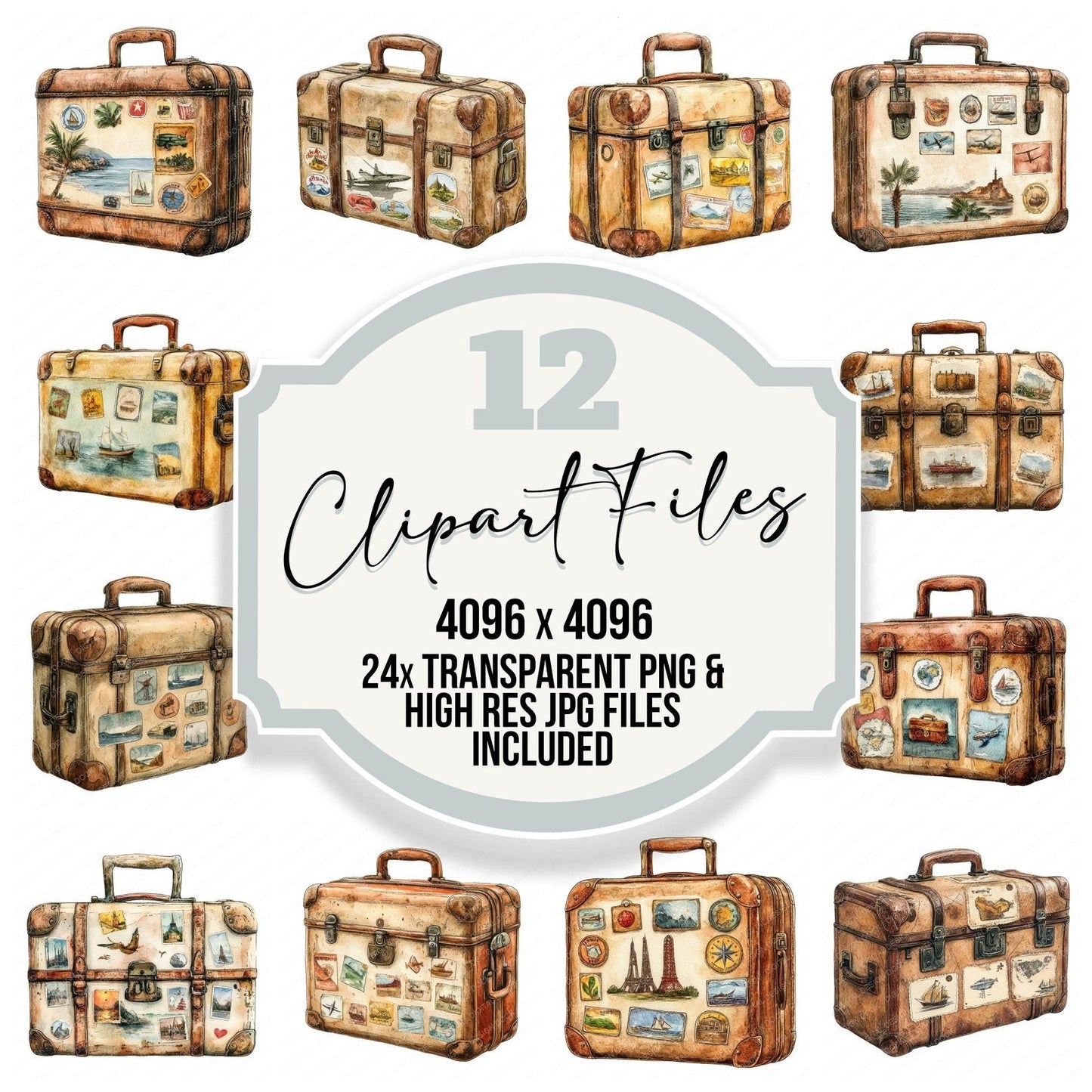 Retro Vintage Suitcase Clipart Set (DDD006429)