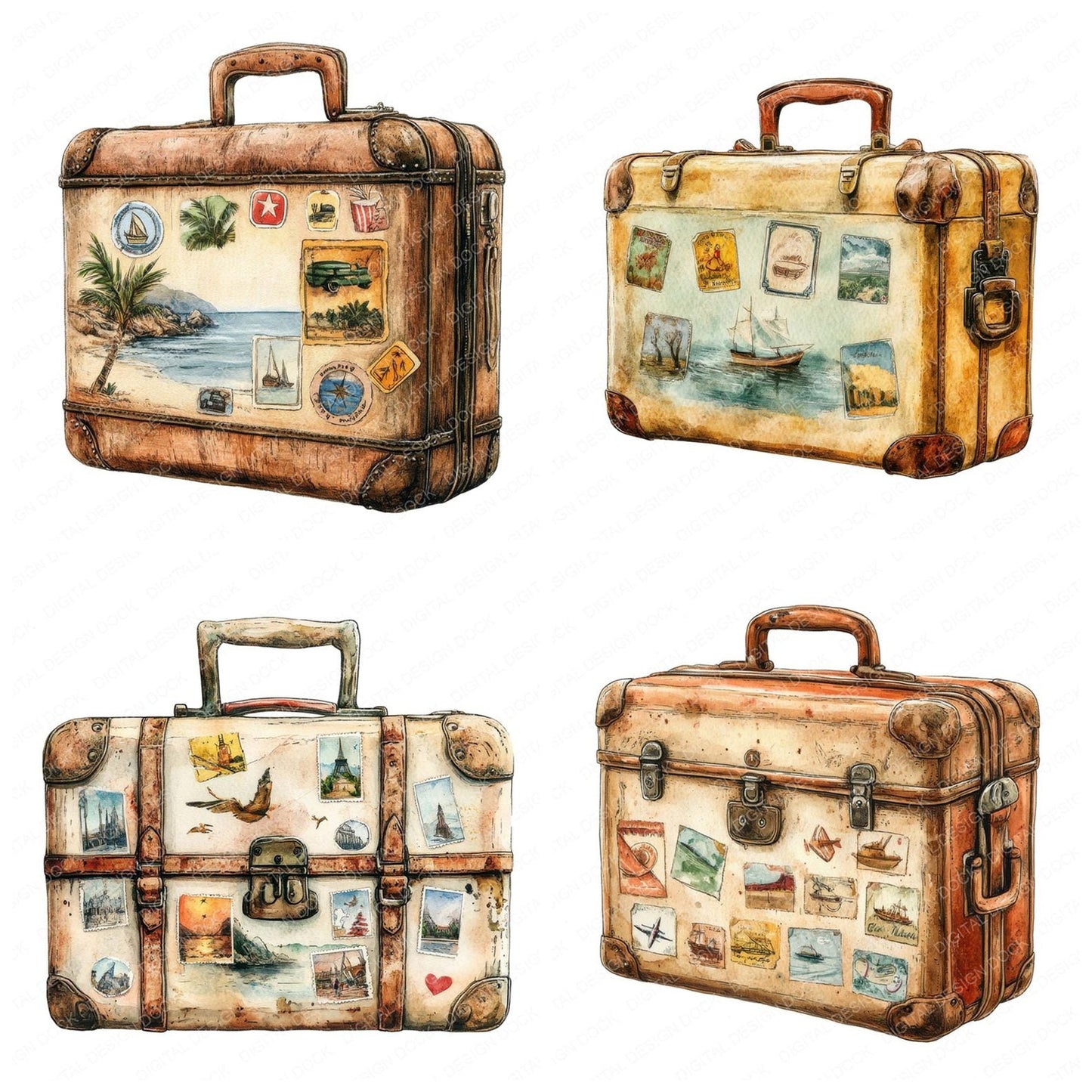 Retro Vintage Suitcase Clipart Set (DDD006429)