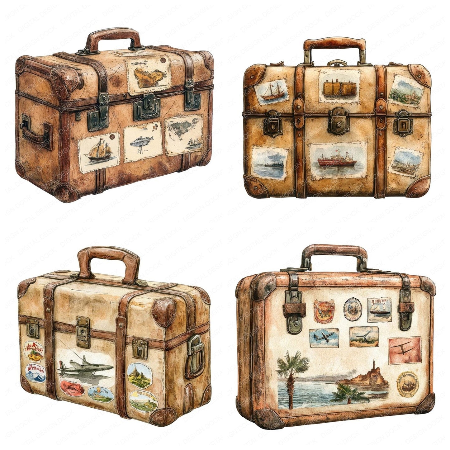Retro Vintage Suitcase Clipart Set (DDD006429)