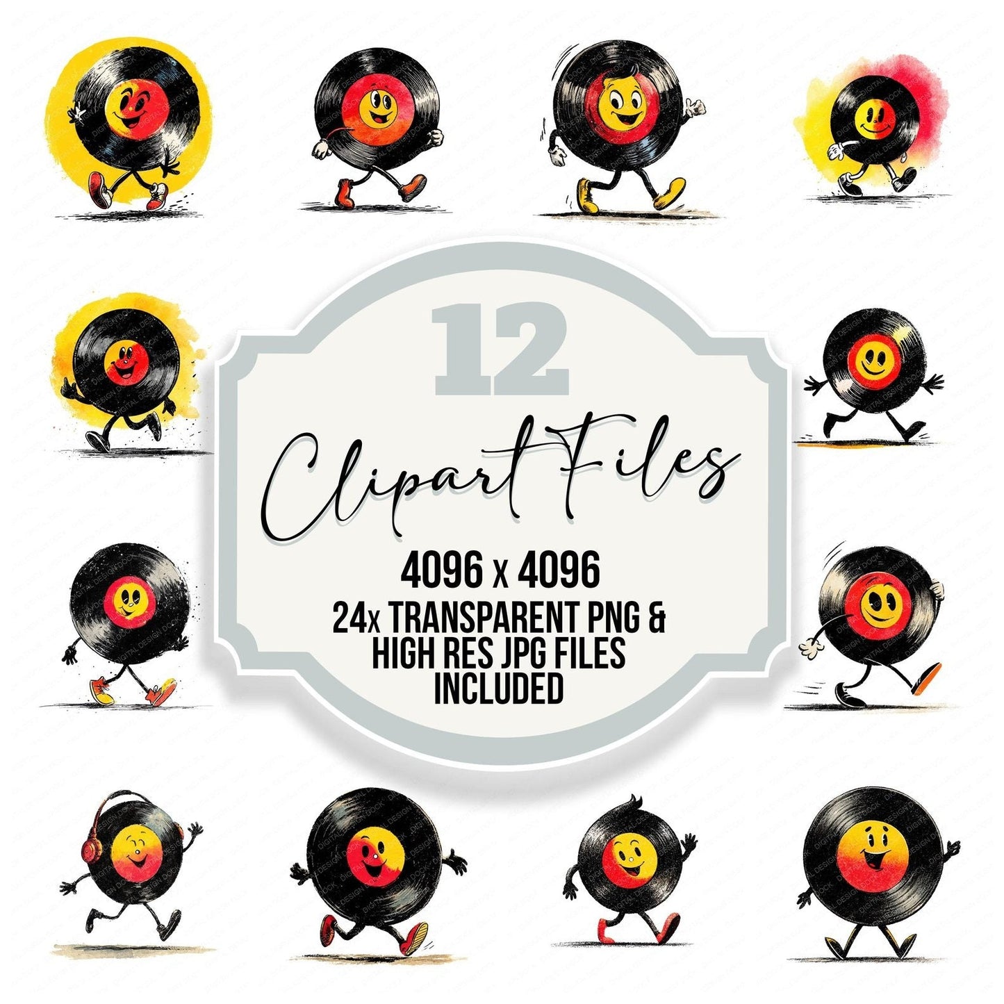 Retro Vinyl Record Character Clipart Set (DDD006430)
