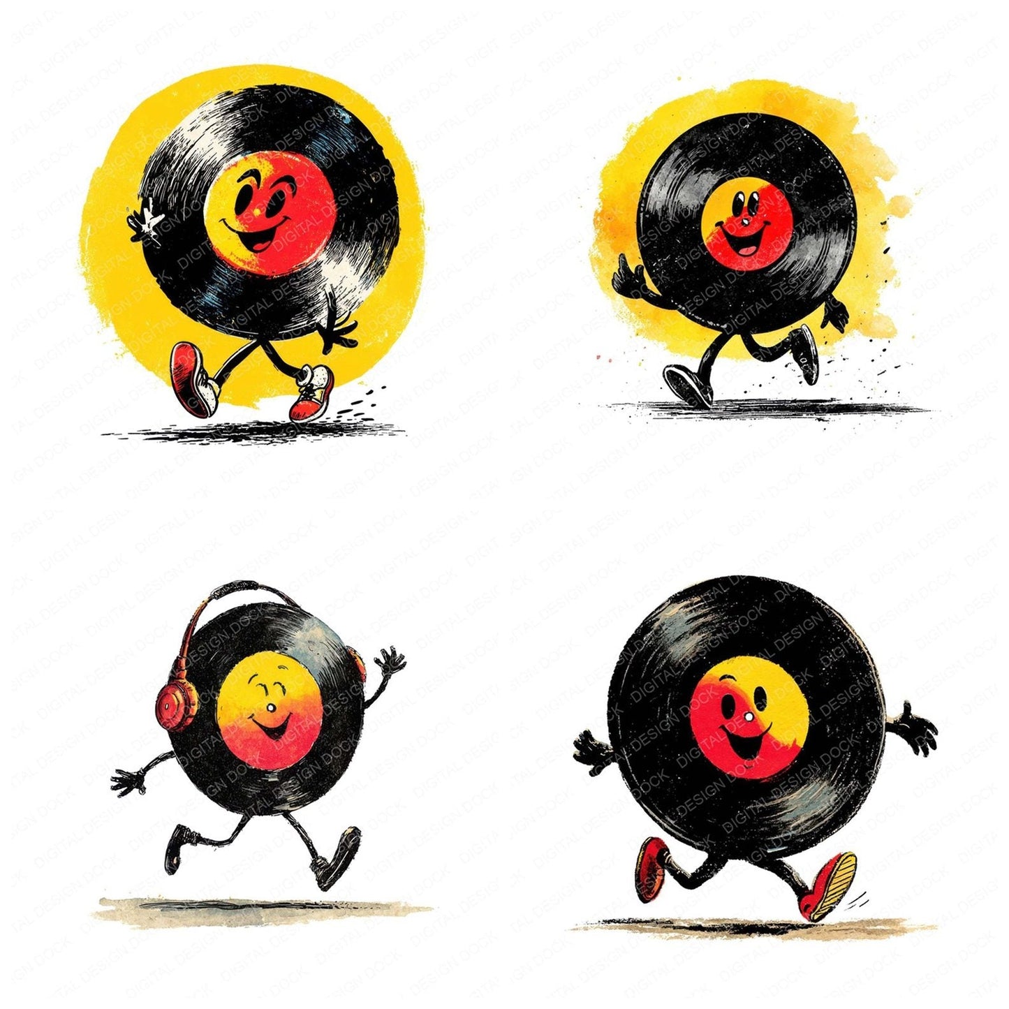 Retro Vinyl Record Character Clipart Set (DDD006430)