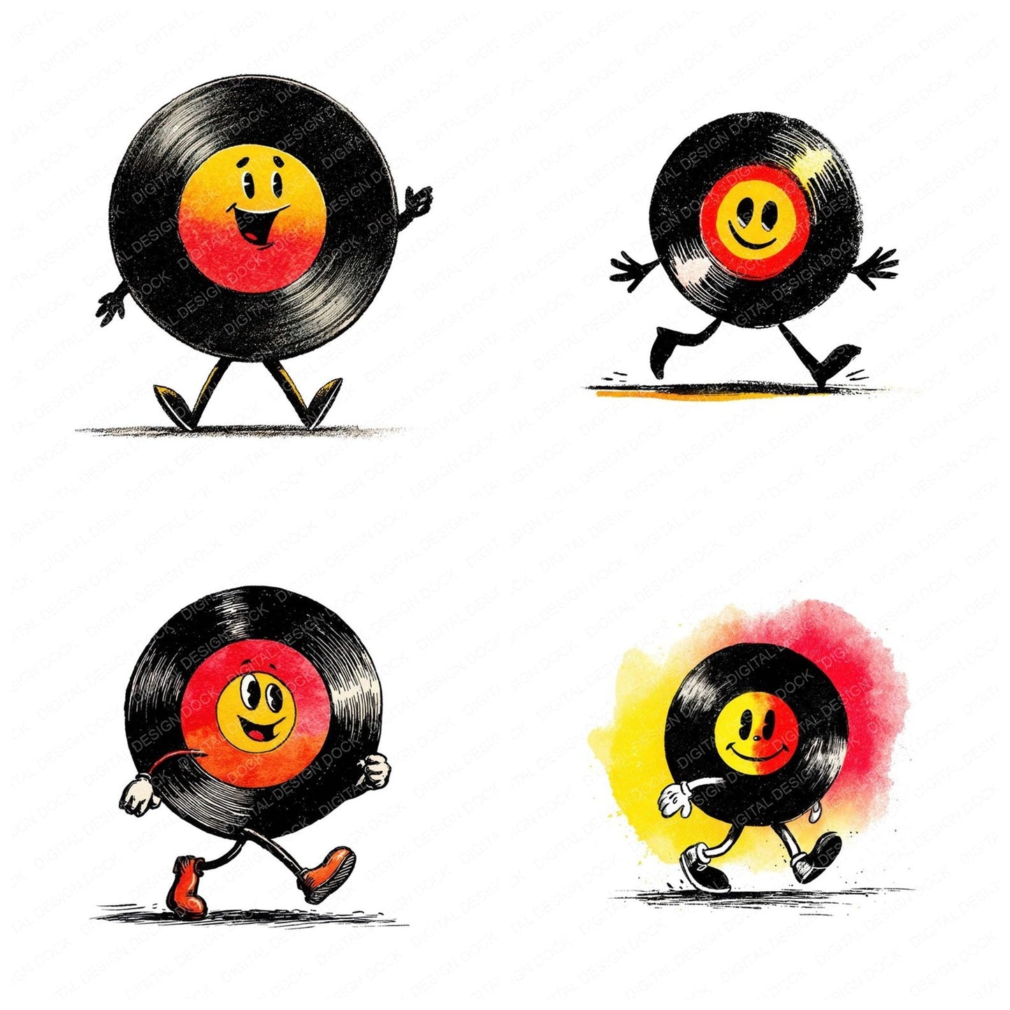 Retro Vinyl Record Character Clipart Set (DDD006430)