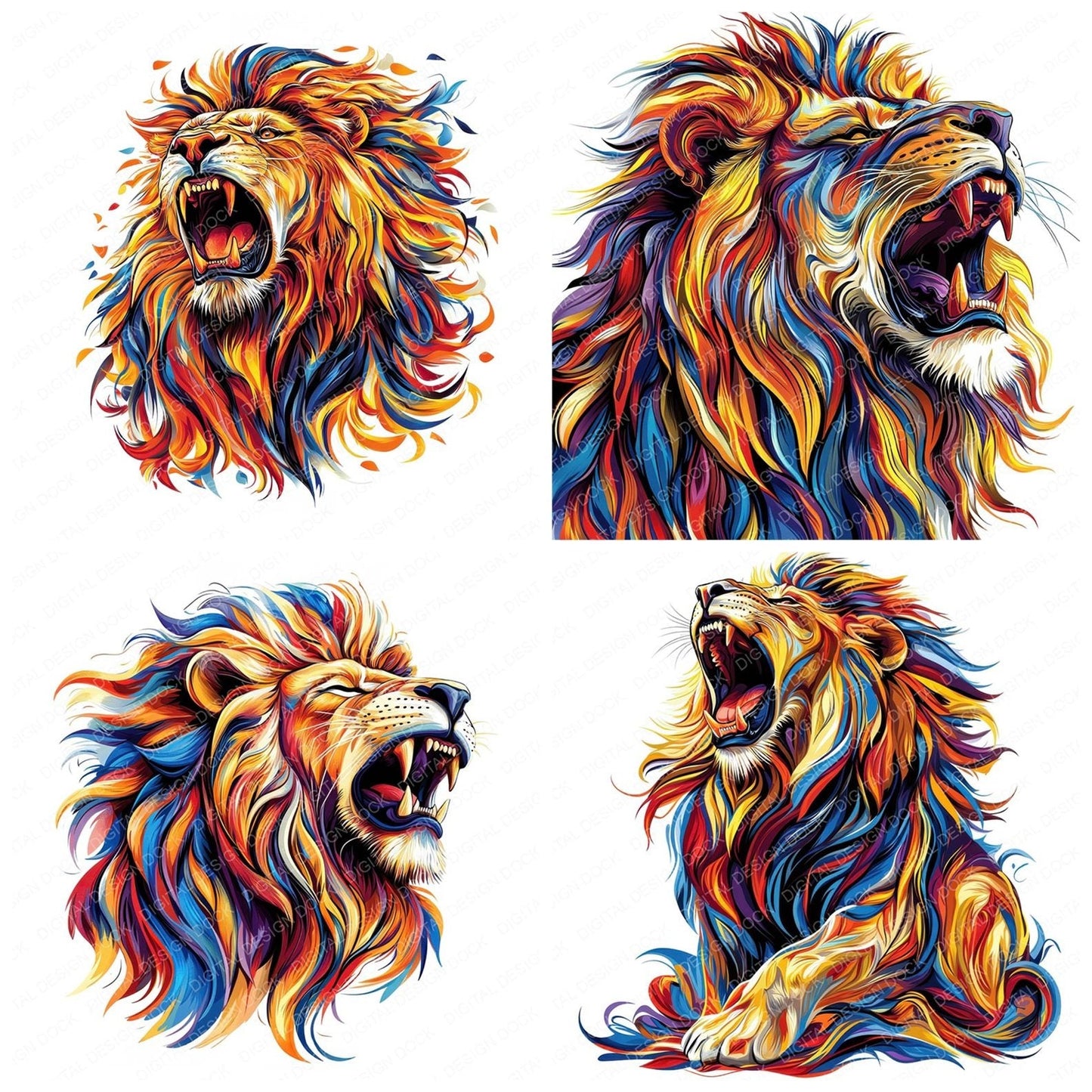 Roaring Lion Illustration Clipart Set (DDD006434)