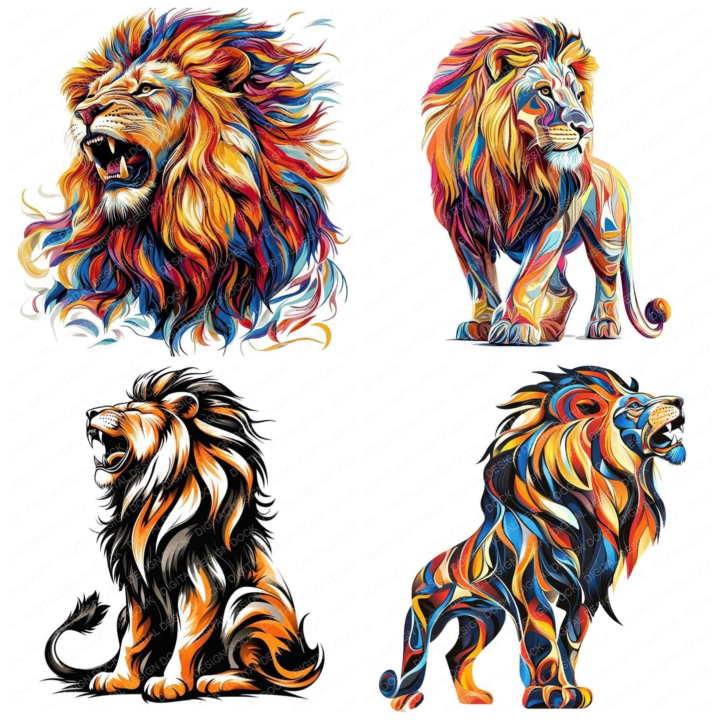 Roaring Lion Illustration Clipart Set (DDD006434)