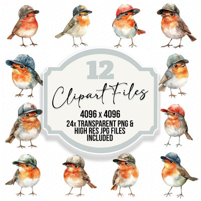 Robin with Basball Cap on clipart set cover showing the designs and file details