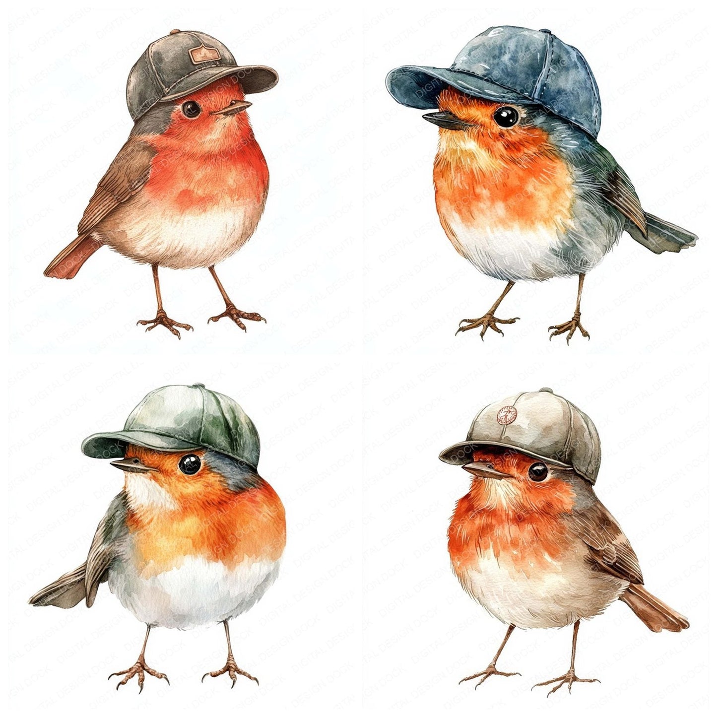 Robin with Basball Cap on Clipart Set (DDD006441)