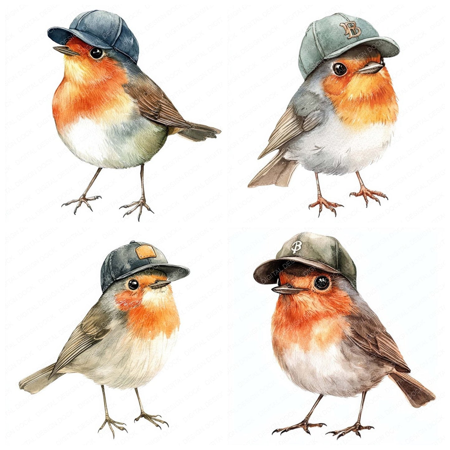 Robin with Basball Cap on Clipart Set (DDD006441)
