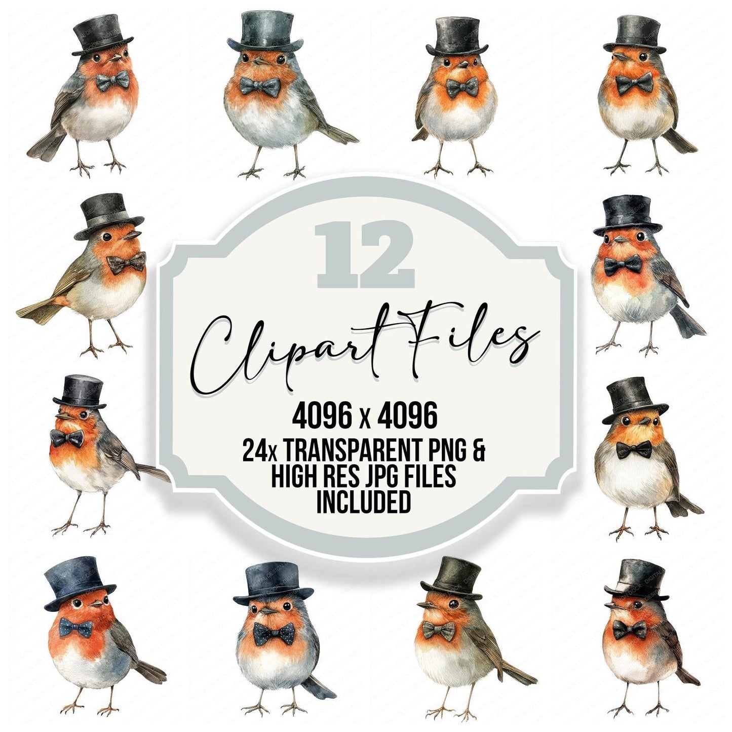Robin with Top Hat on Clipart Set (DDD006444)