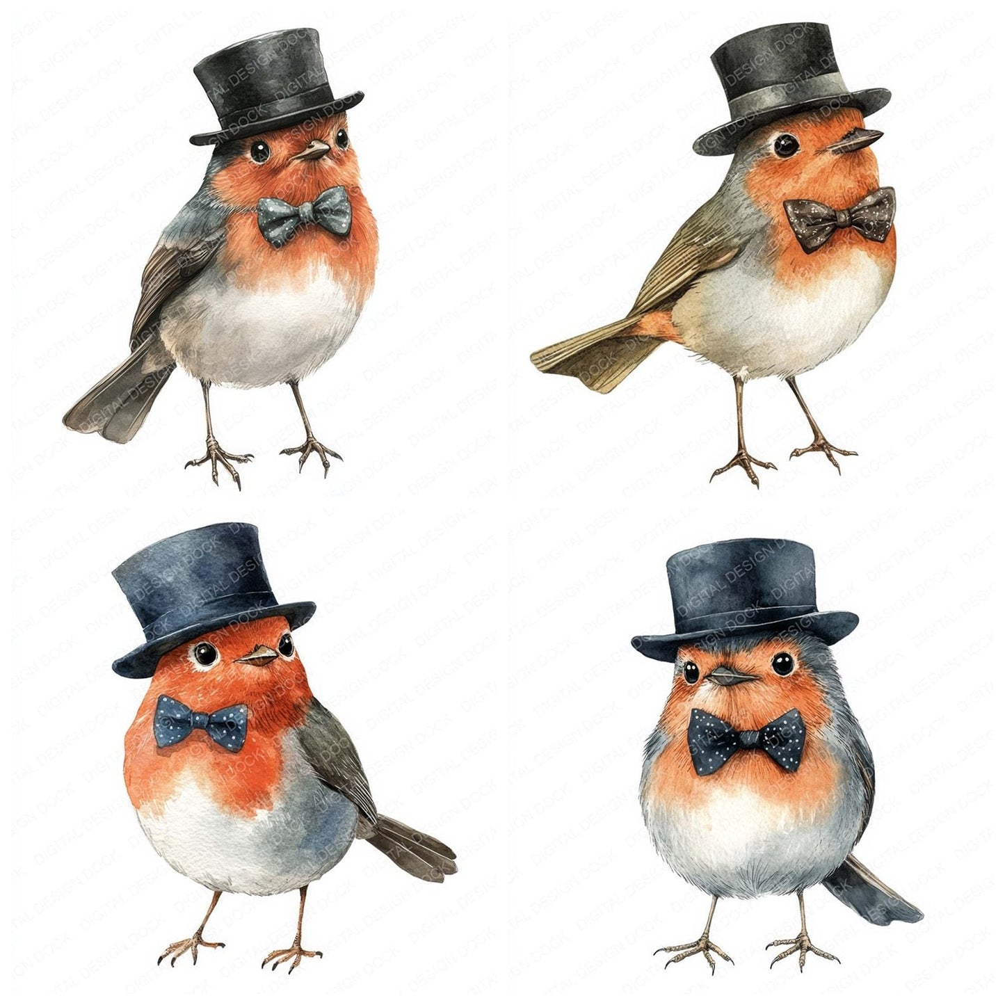 Robin with Top Hat on Clipart Set (DDD006444)